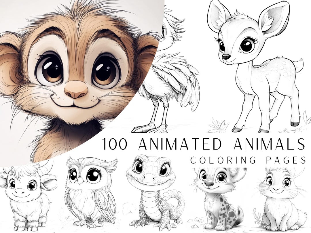 100 Cute Animated Animals Instant Digital Download Adult And Kids Coloring Book Coloring Sheets Printable PDF File Light And Dark Etsy