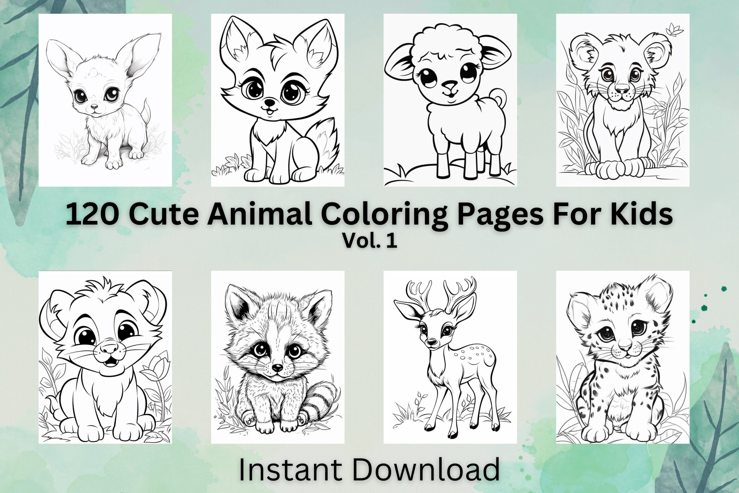 120 Cute Animal Coloring Pages For Kids Vol1 Printable Activity For Toddlers Preschool Fun Easy Coloring Sheets Instant Download PDF Etsy