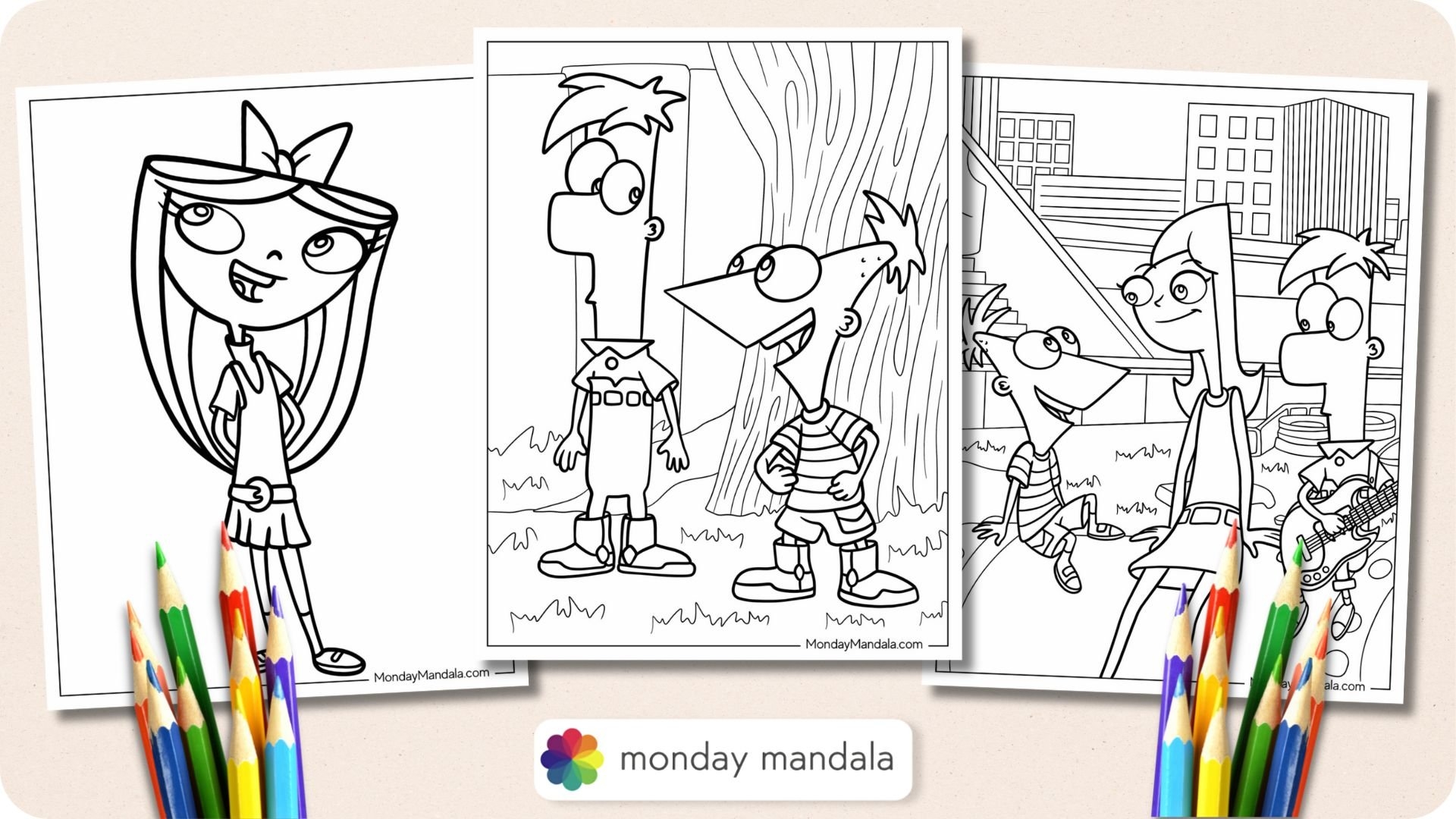phineas and ferb characters coloring pages