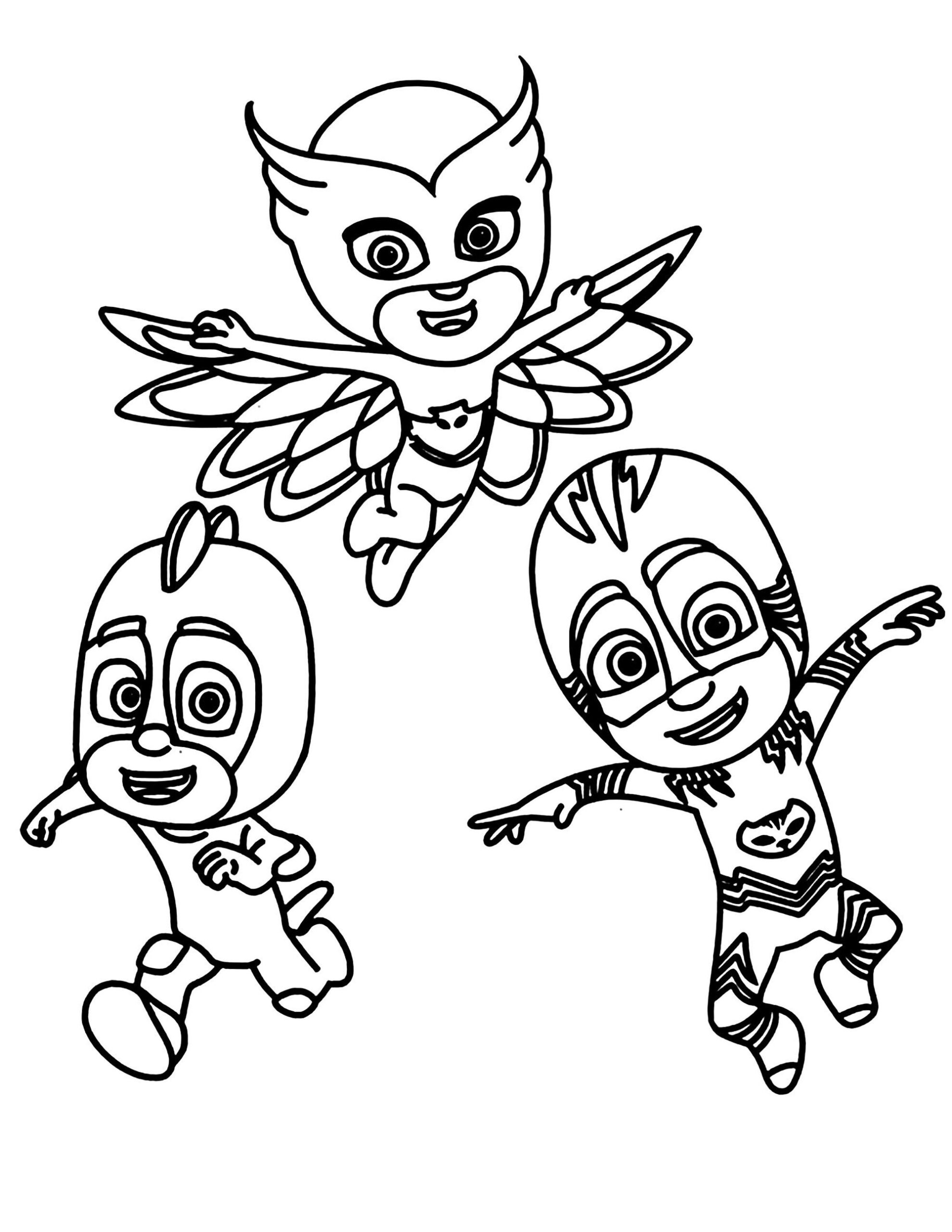 3 Heroes In Action Catboy Owlette And Gekko PJ Masks Coloring Pages