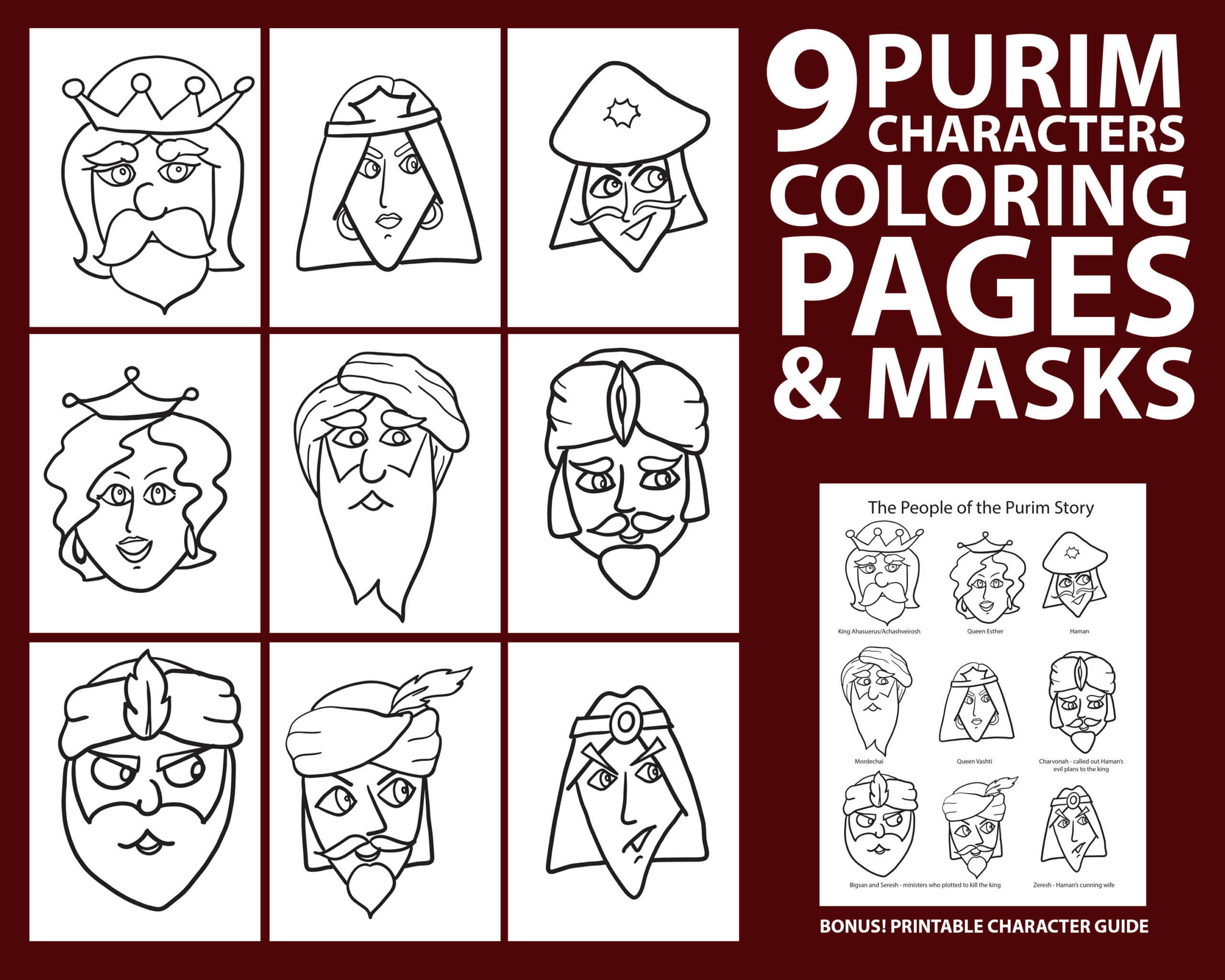 9 Color in PURIM Masks And Coloring Pages Shop Moms Crafters