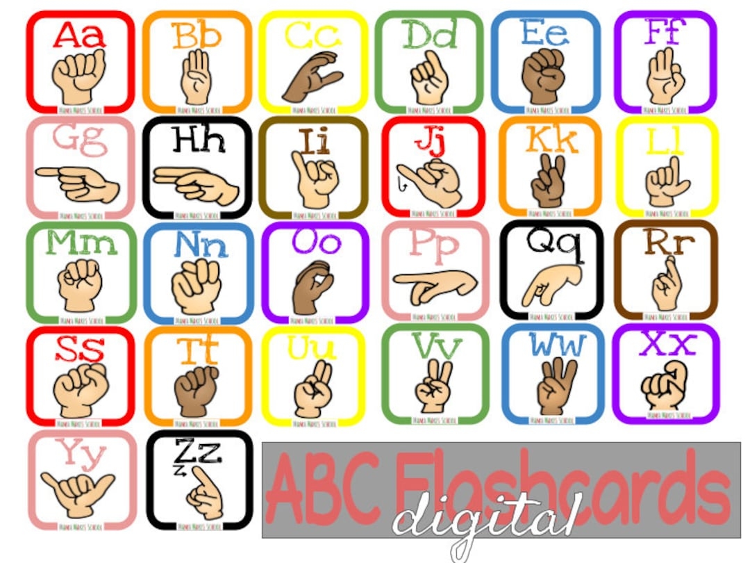 ABC ASL Flashcards DIGITAL Sign Language Printable Alphabet Etsy