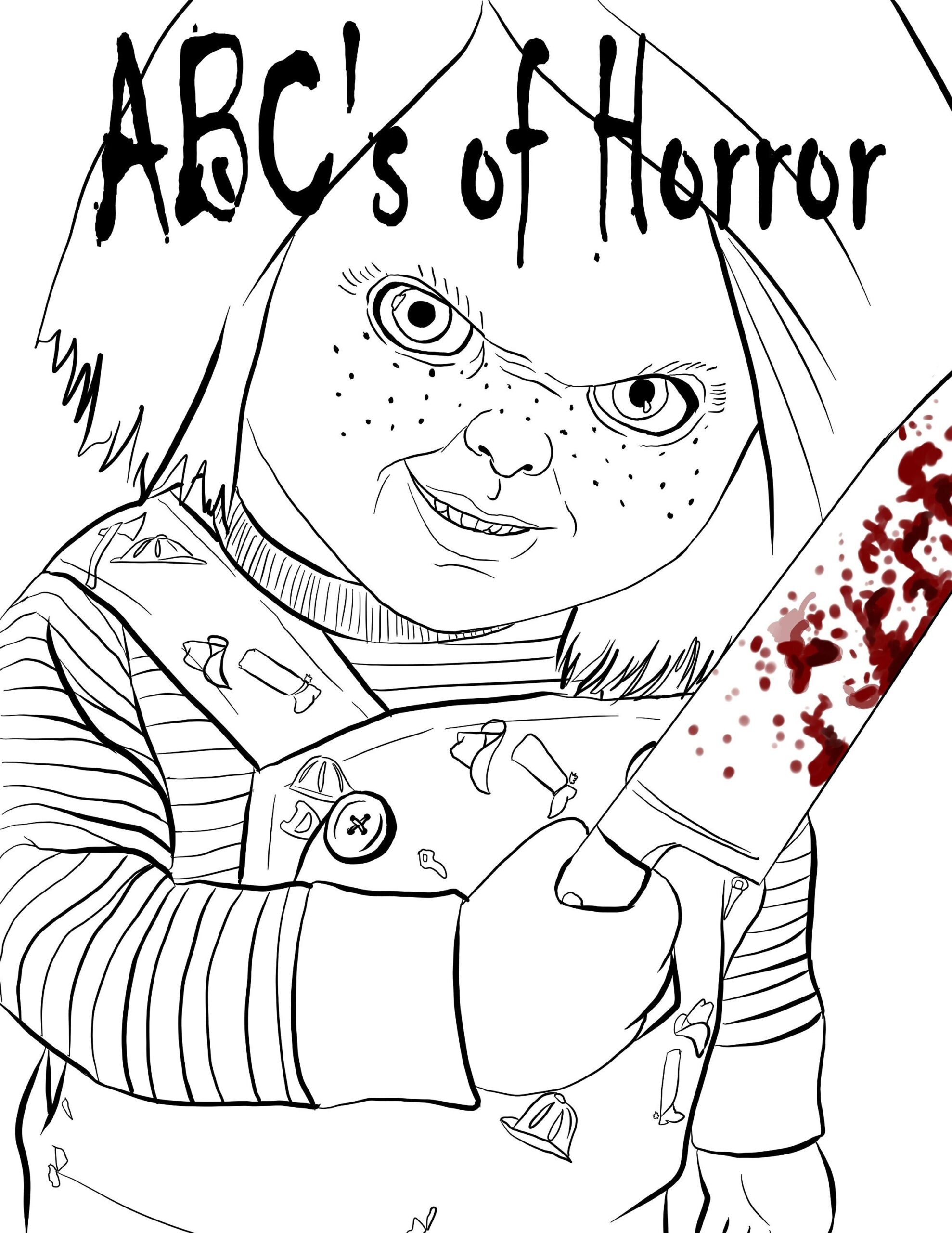 Abc s Of Horror Digital Printable Adult Colouring Book Digital Prints Coloring Book Adult Colouring Horror Coloring Horror Movies Etsy