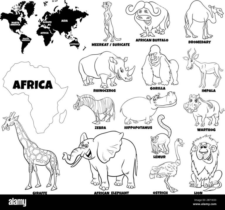African Animals Coloring Page Set Hi res Stock Photography And Images Alamy