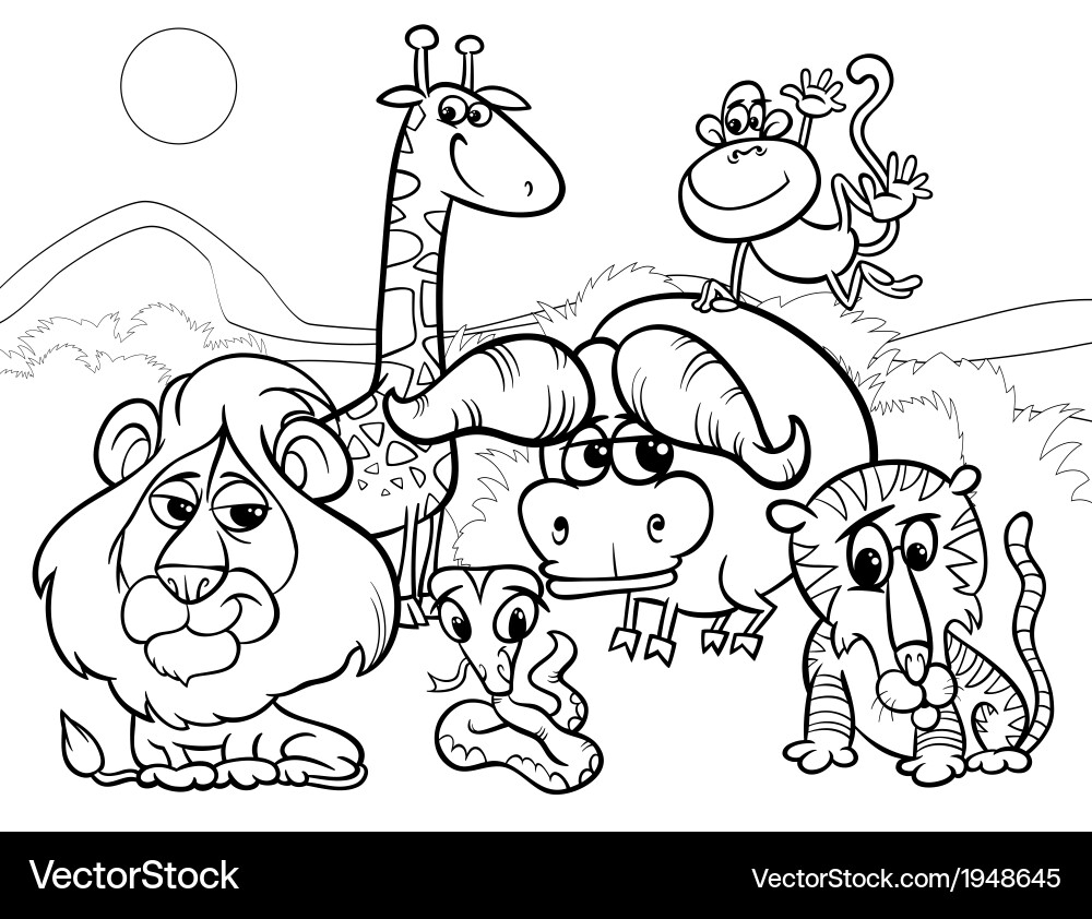 African Wildlife Coloring Page Royalty Free Vector Image