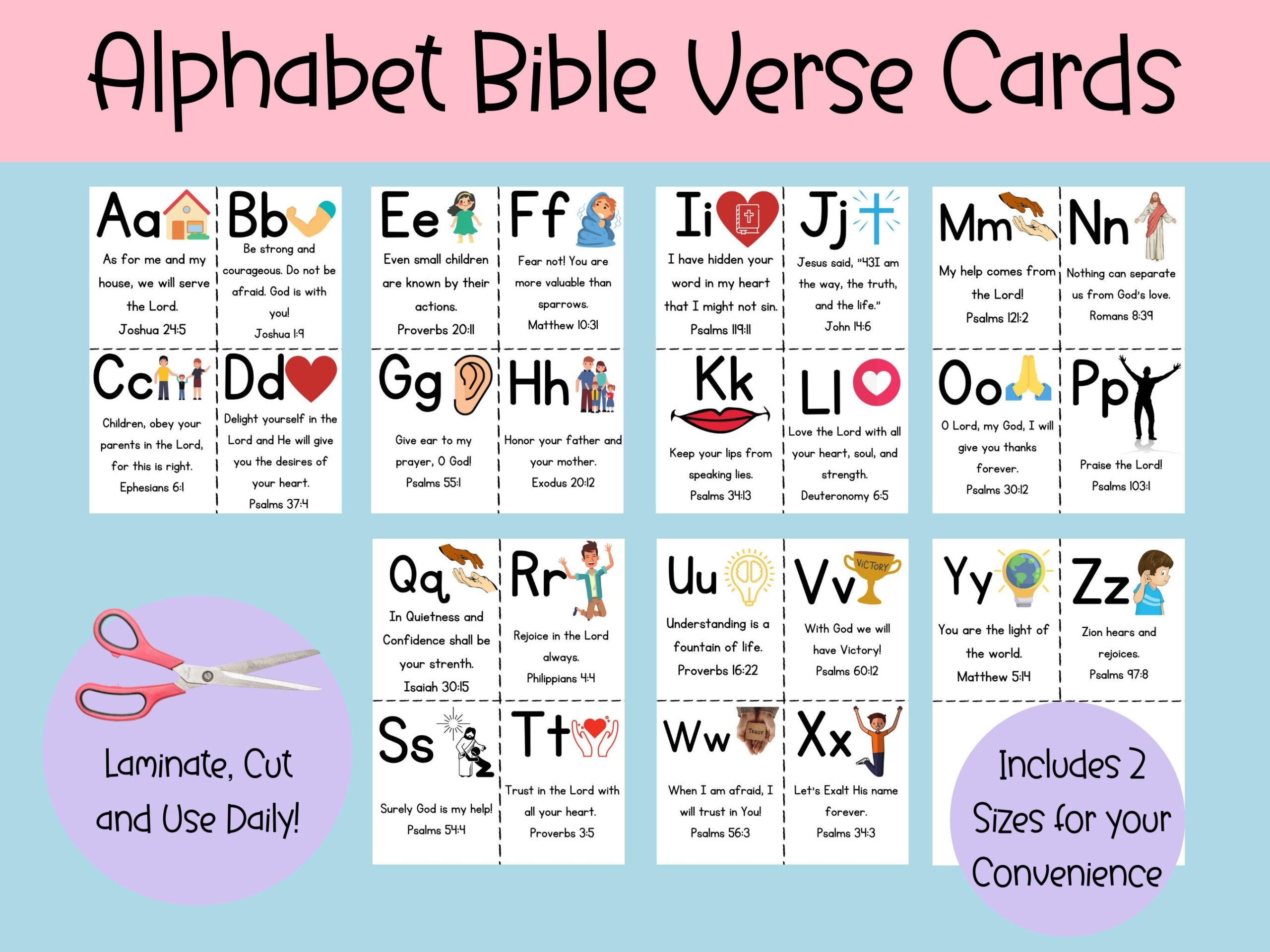 Alphabet Bible Verse Flashcards Printable ABC Cards digital Download Etsy