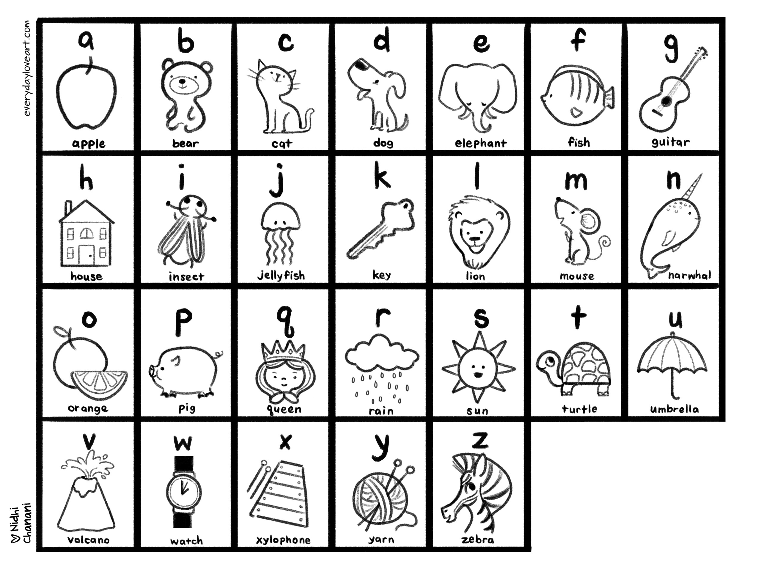Alphabet Coloring Sheet Everyday Love Art The Art Of Nidhi Chanani