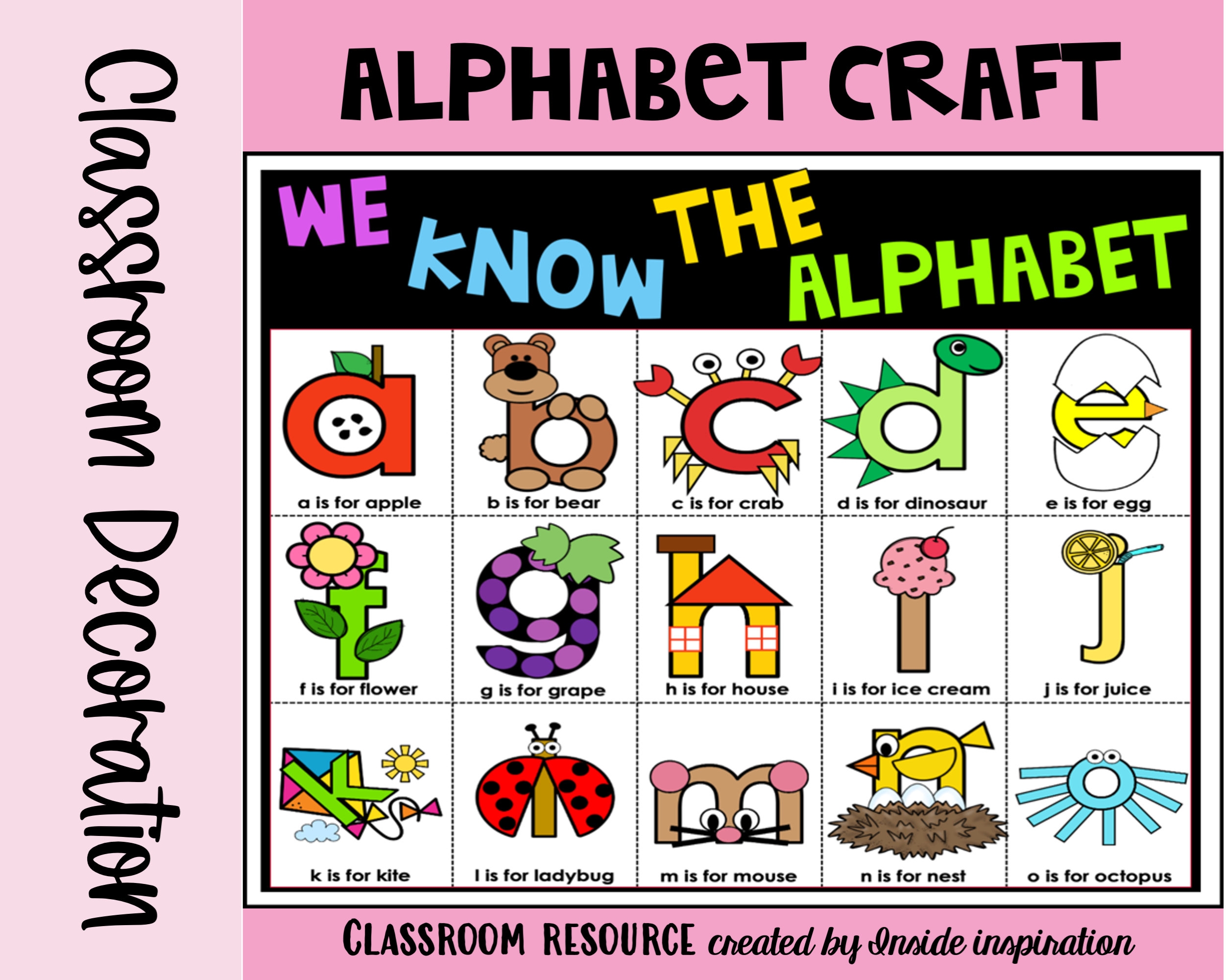 Alphabet Letter Crafts Printables Lower Case Letters A z Bulletin Board Letters Included Etsy