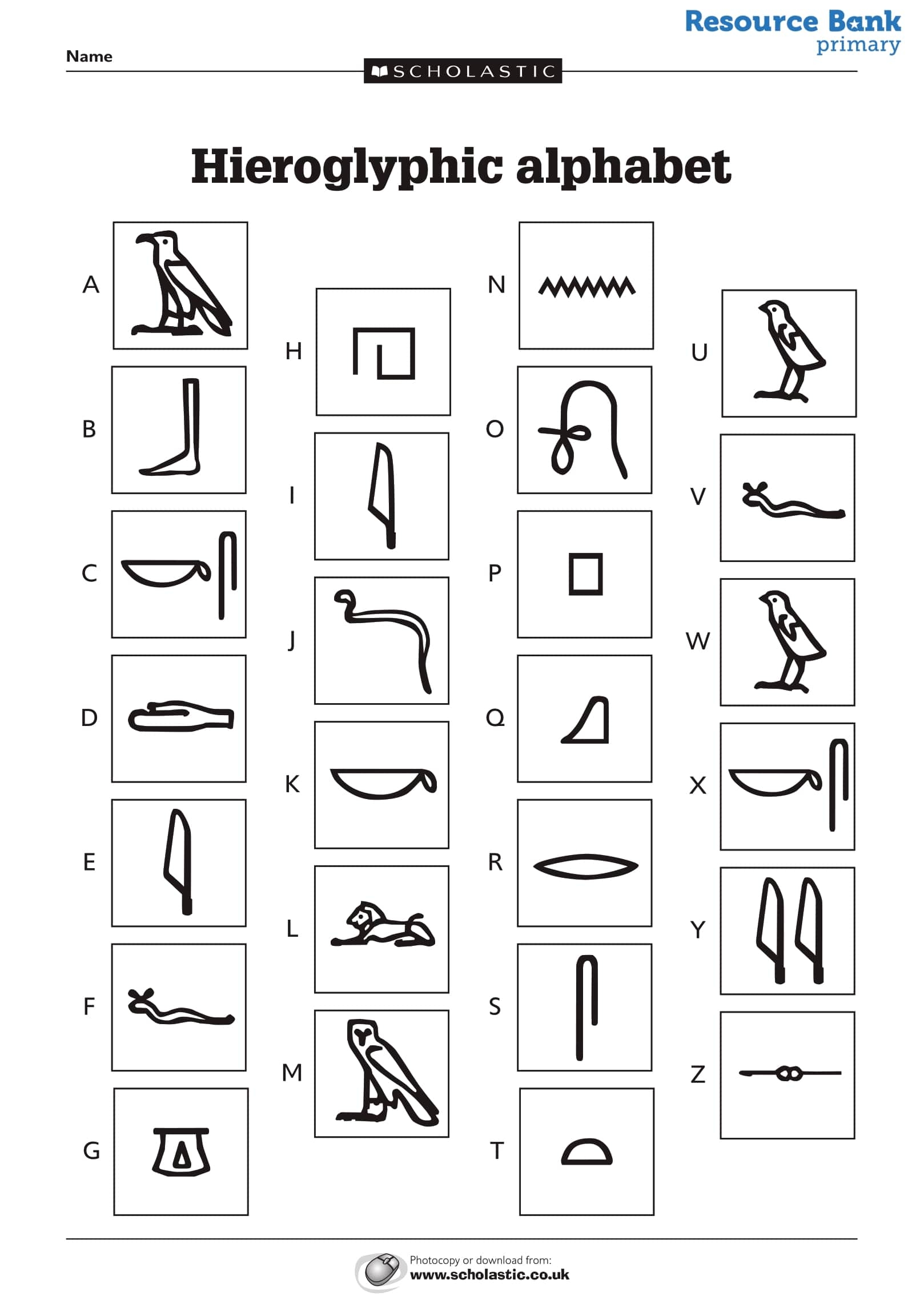 alphabet in hieroglyphics printable