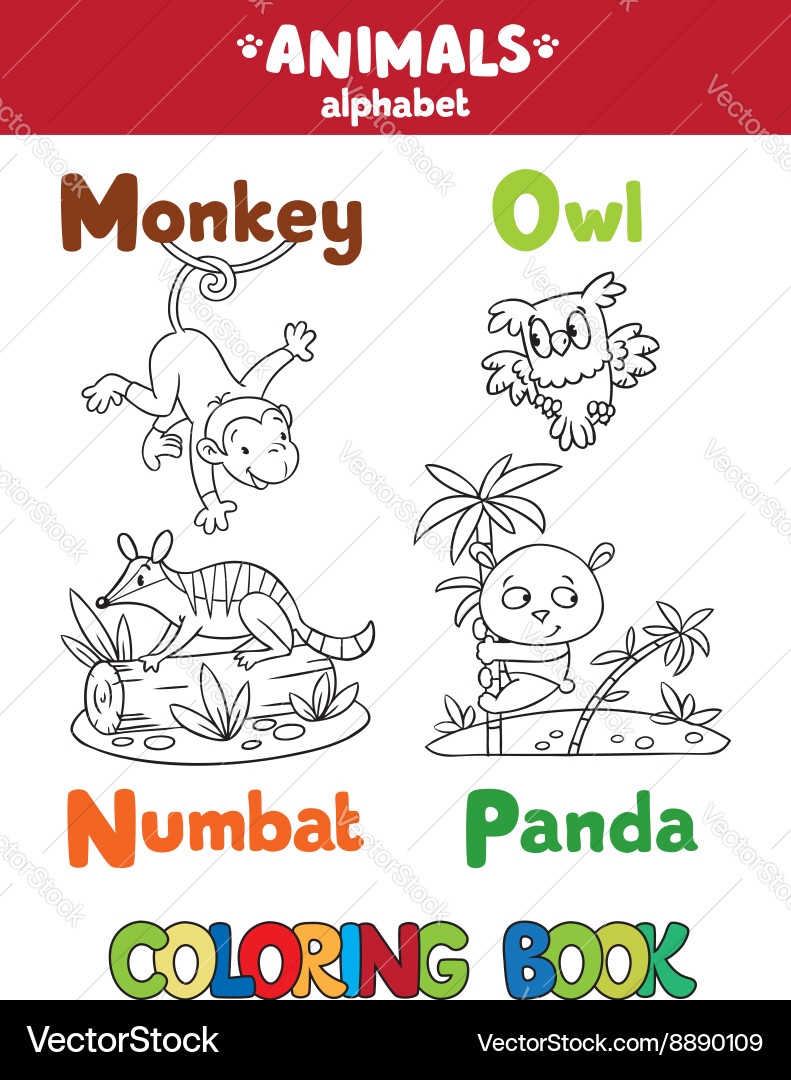 Animal Alphabet Coloring Book Monkeys Pandas O