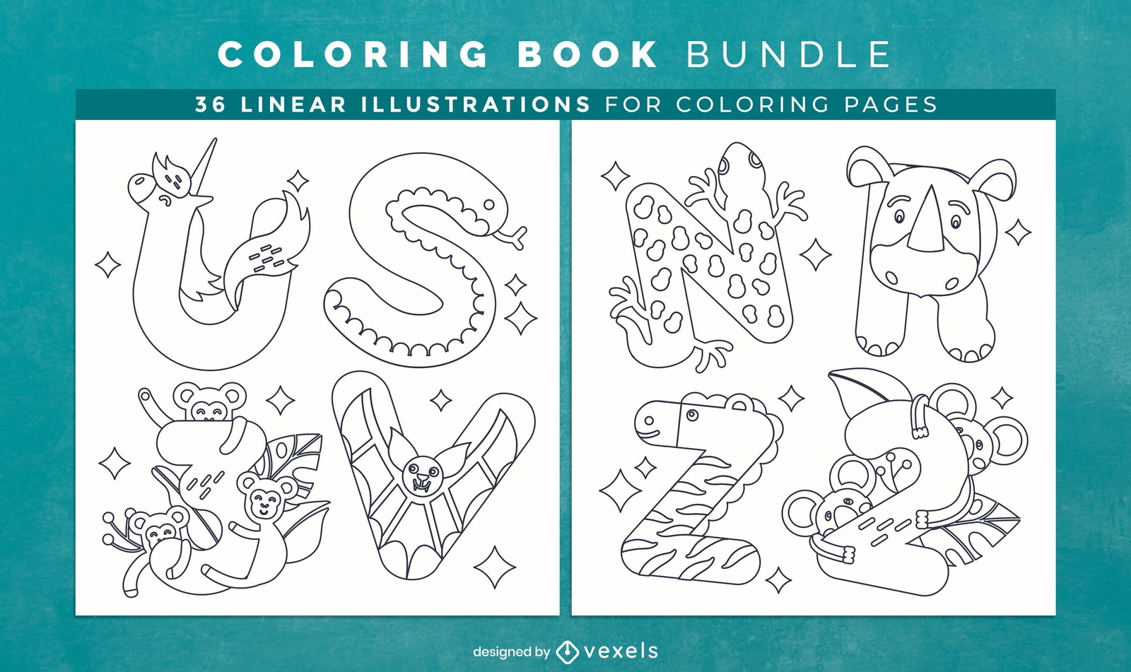 Animal Alphabet Coloring Book Pages Design Vector Download