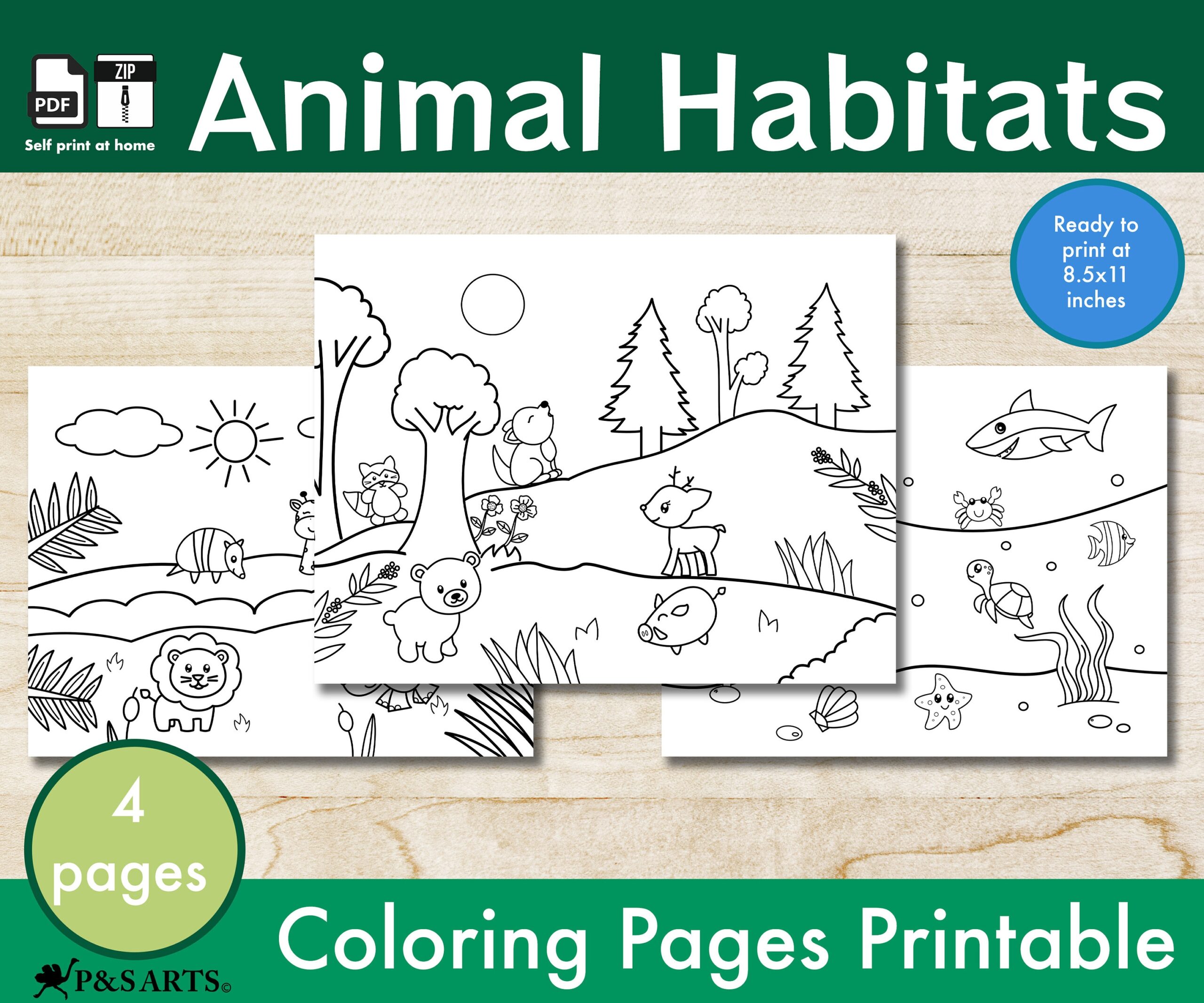 Animal Habitats Coloring Pages Printable For Toddlers And Kids Coloring Animal Simple Coloring Pages Etsy
