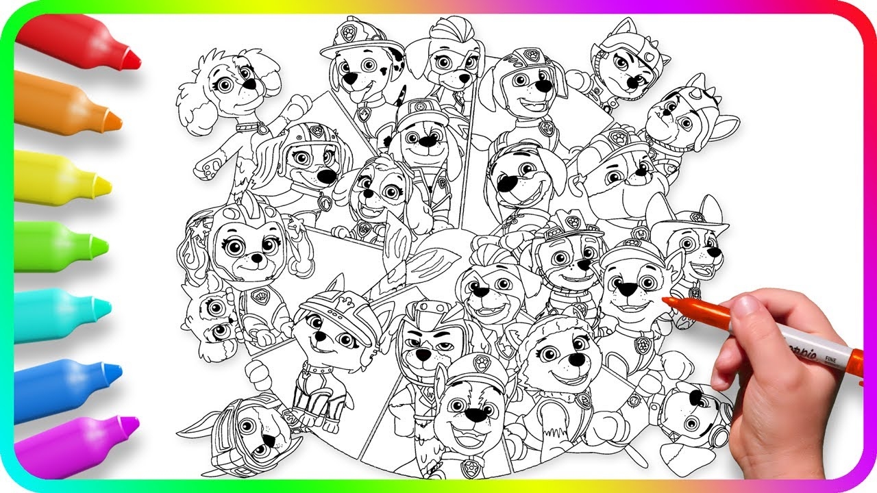 BIGGEST Coloring Pages PAW PATROL How To Draw Paw Patrol Characters Easy Drawing Tutorial Art YouTube