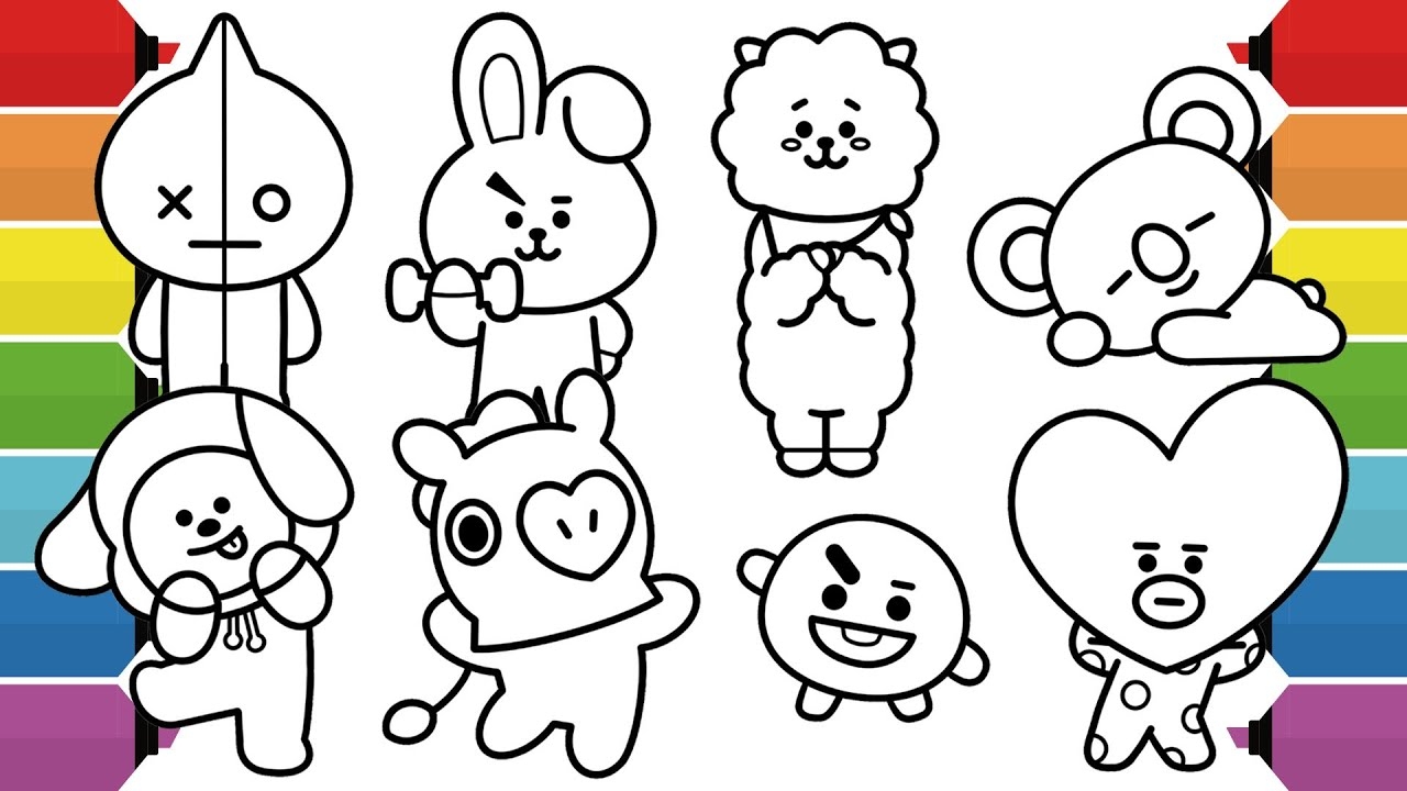 BTS Character BT21 Coloring Page RJ Shooky Mang Koya Chimmy Tata Cooky Van YouTube