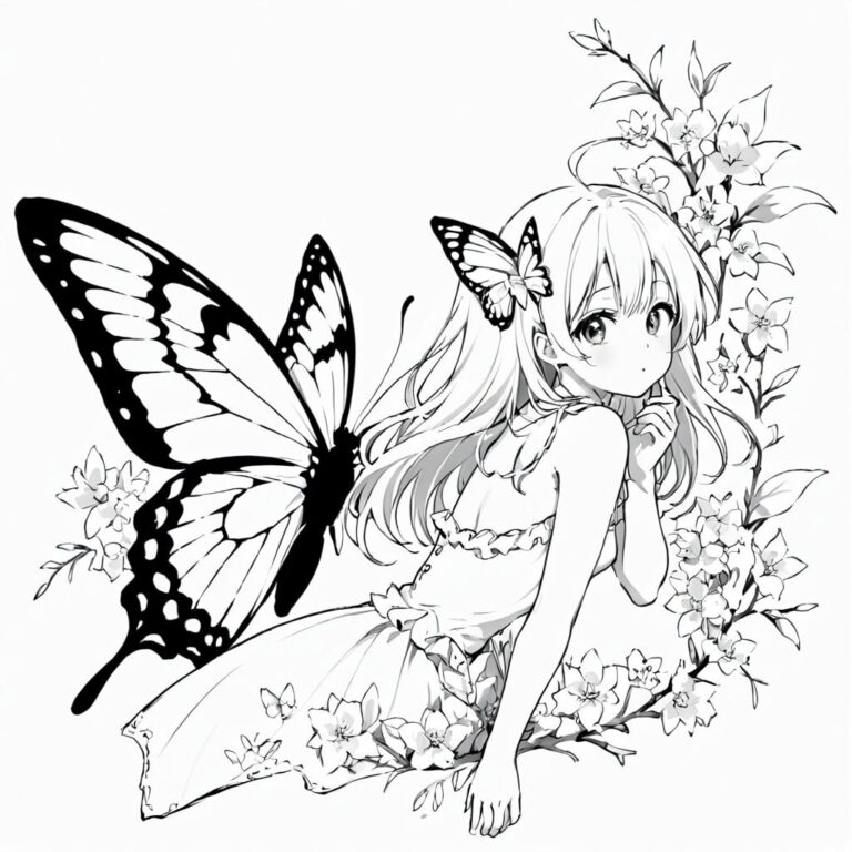 Butterfly Anime Drawing For Coloring 4 Sizes Included 4 Pdfs Great For Your Classroom Etsy