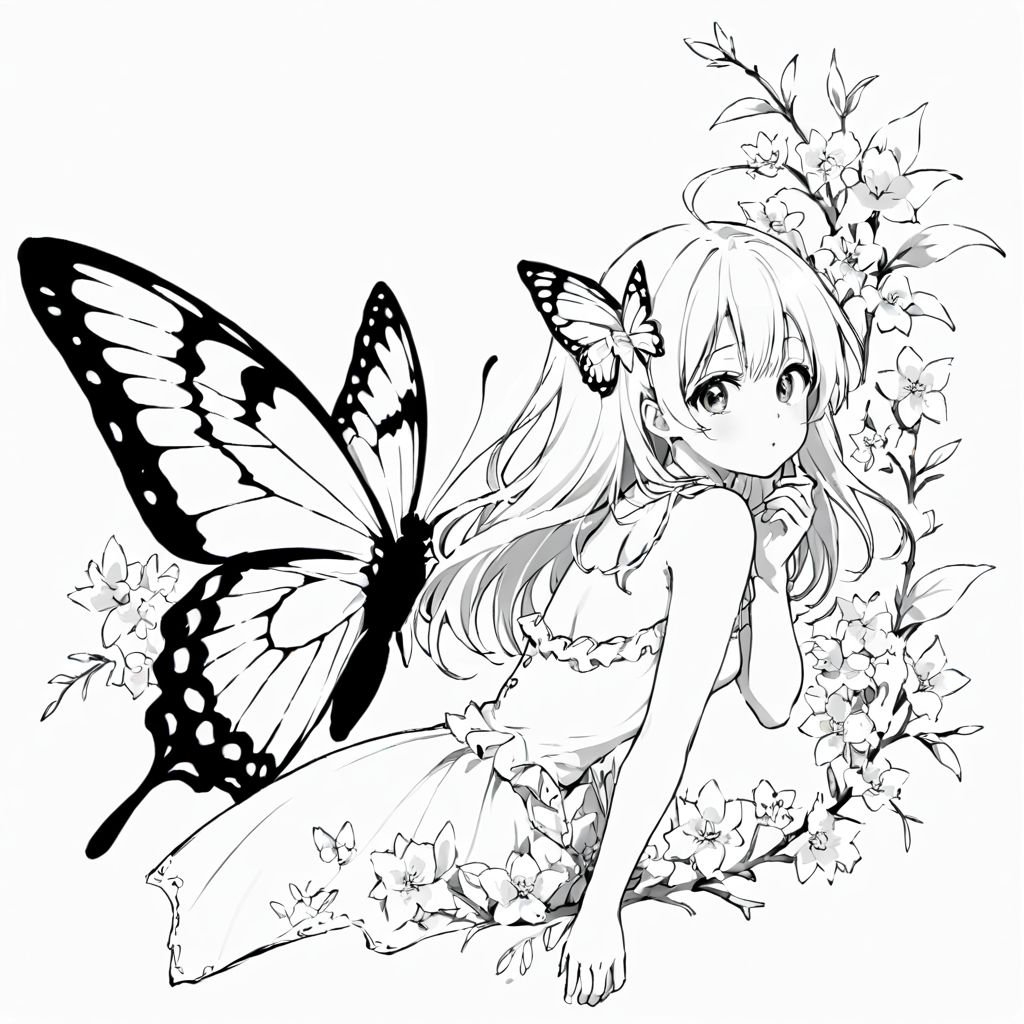Butterfly Anime Drawing For Coloring 4 Sizes Included 4 Pdfs Great For Your Classroom Etsy