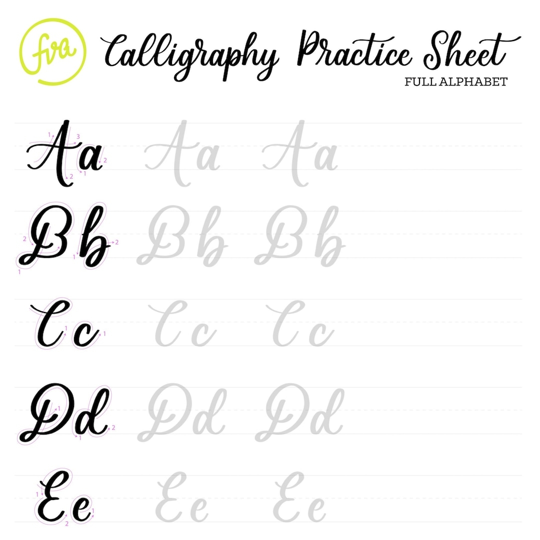 Calligraphy Practice Sheets Full Alphabet Lettering Digital Download Printable Etsy