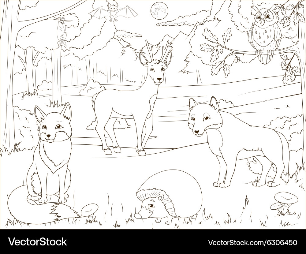 Cartoon Forest Animals Coloring Page Royalty Free Vector Cartoon Forest Animals Coloring Page Royalty Free Vector