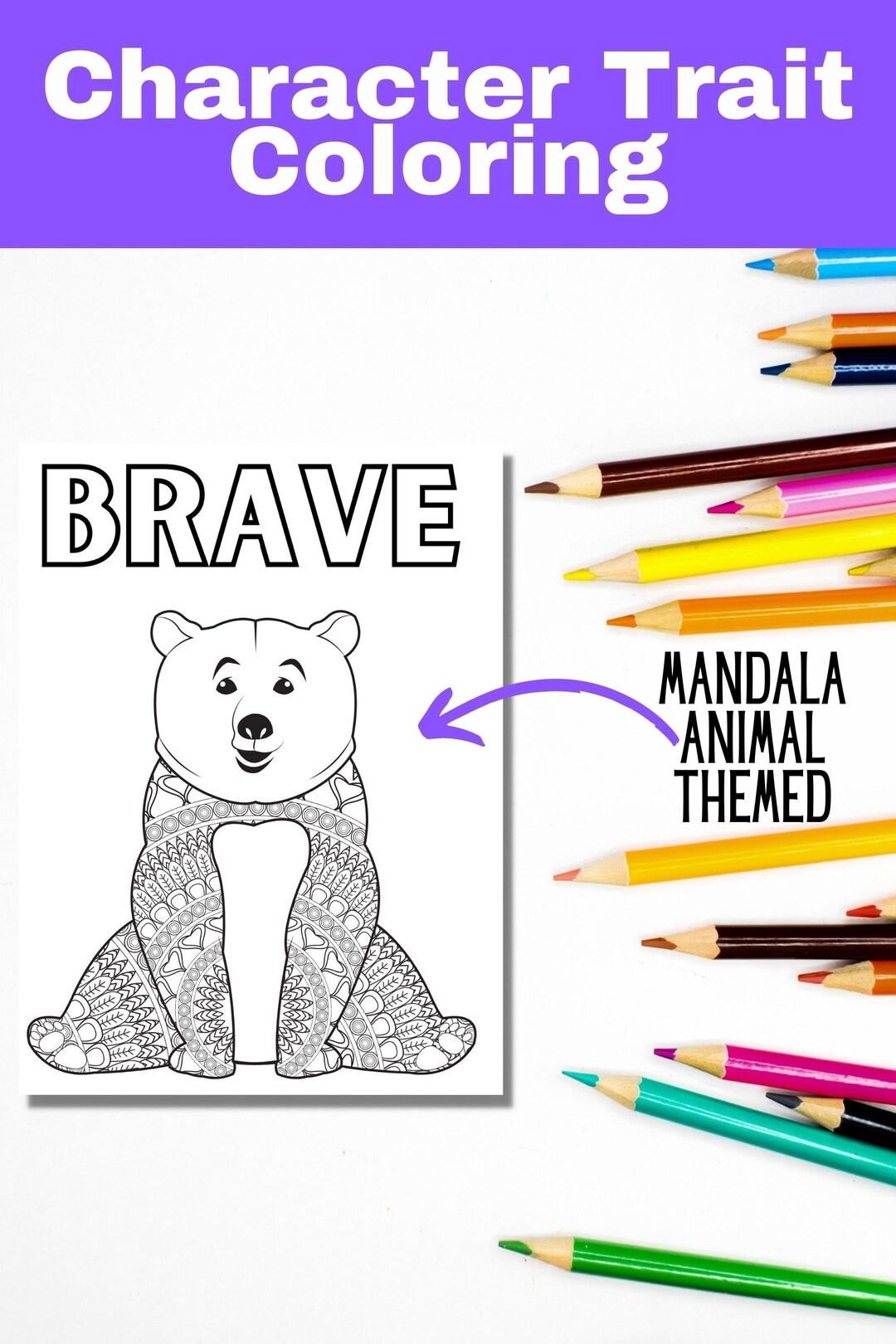Character Trait Coloring Pages Mandala Animal Theme Mindful Coloring Activity Middle School Coloring Social Emotional Learning Etsy