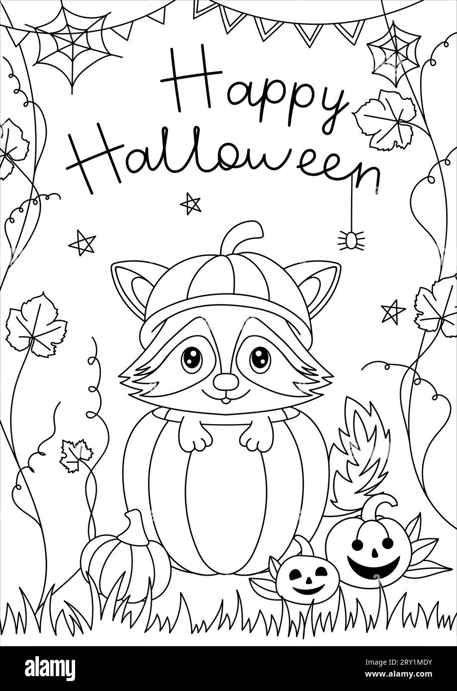 Children s Halloween Coloring Book Cute Animal In A Pumpkin Vector Illustration Halloween Stock Vector Image Art Alamy