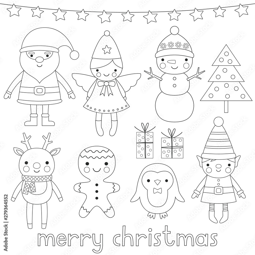 Christmas Characters Coloring Page or Digital Stamps Stock Vector Adobe Stock