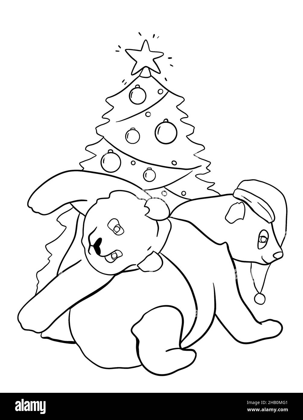 Christmas Coloring Book Illustration Cute Animals Coloring Page Panda Bears Line Illustration Mom And Kid Panda Stock Photo Alamy