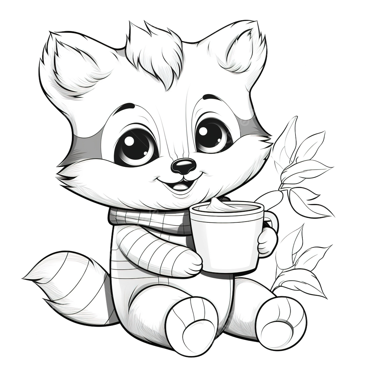 Coloring Book With A Cute Raccoon Christmas Characters With A Santa Hat And Scarf In The Cup Coloring Pages Christmas Coloring Christmas Tree Snow PNG Transparent Image And Clipart For Free Download