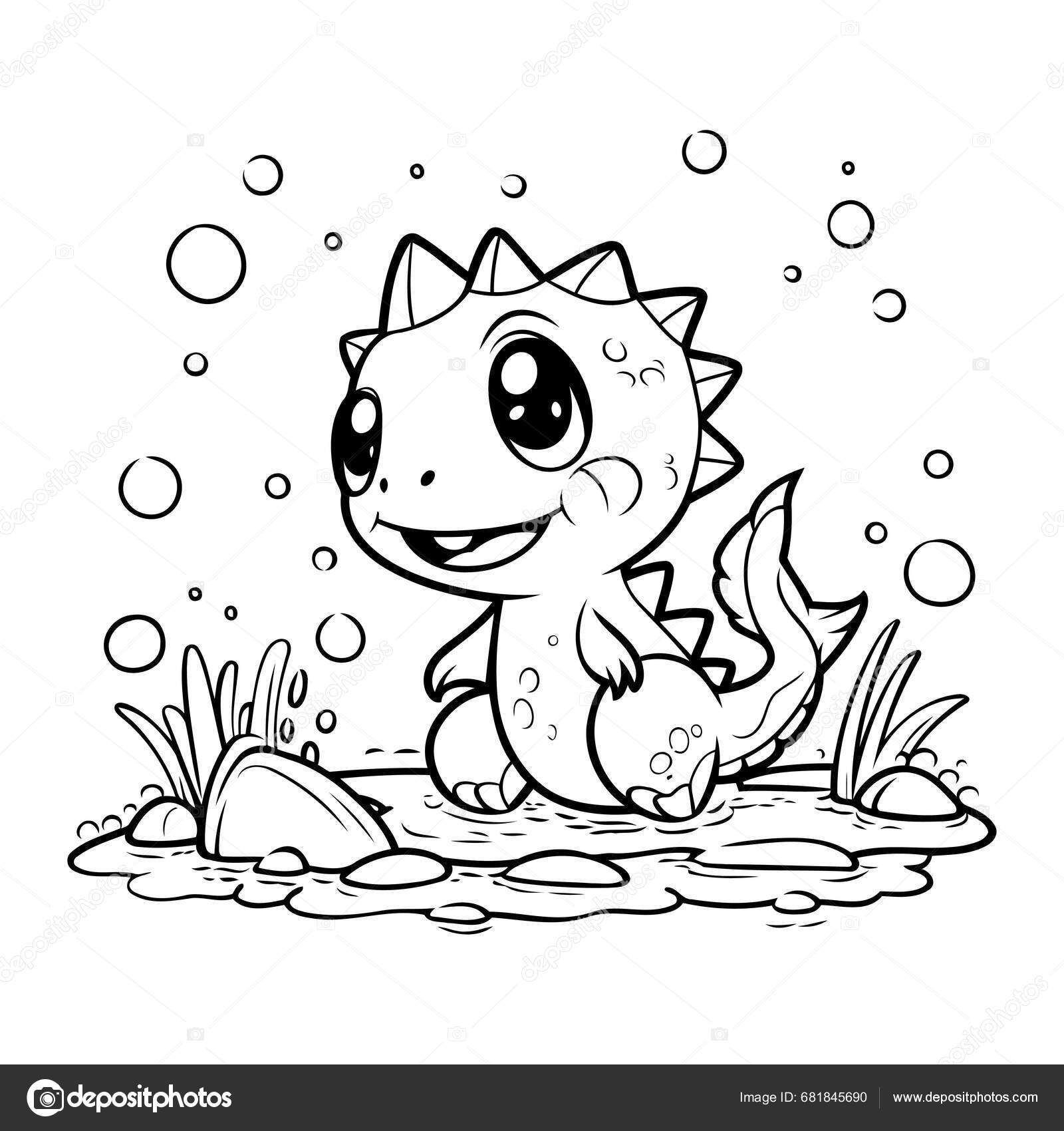 Coloring Page Outline Cute Dinosaur Cartoon Character Vector Illustration Stock Vector By ibrandify 681845690
