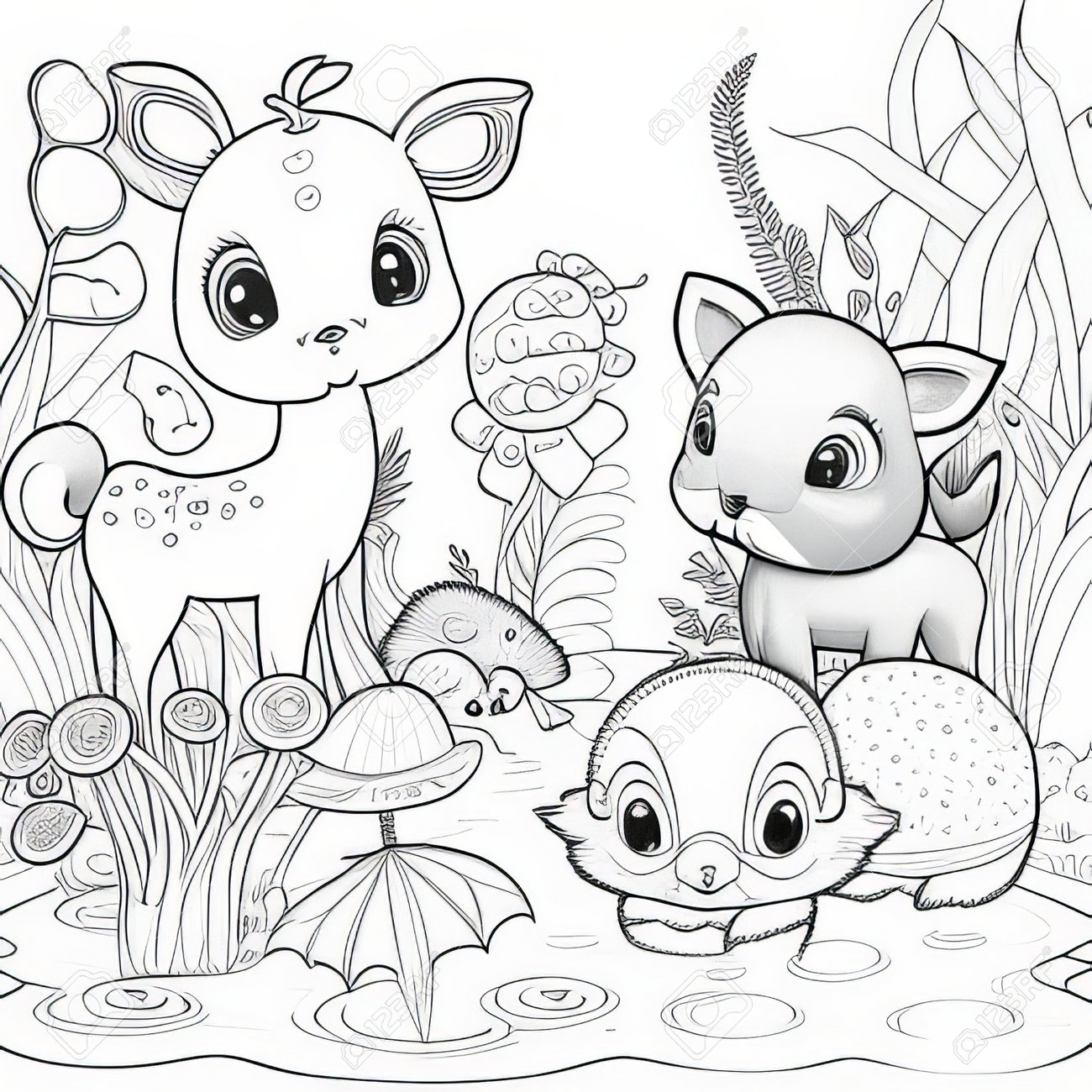 Coloring Page Outline Of Cute Cartoon Animals Vector Illustration Stock Photo Picture And Royalty Free Image Image 211630979 