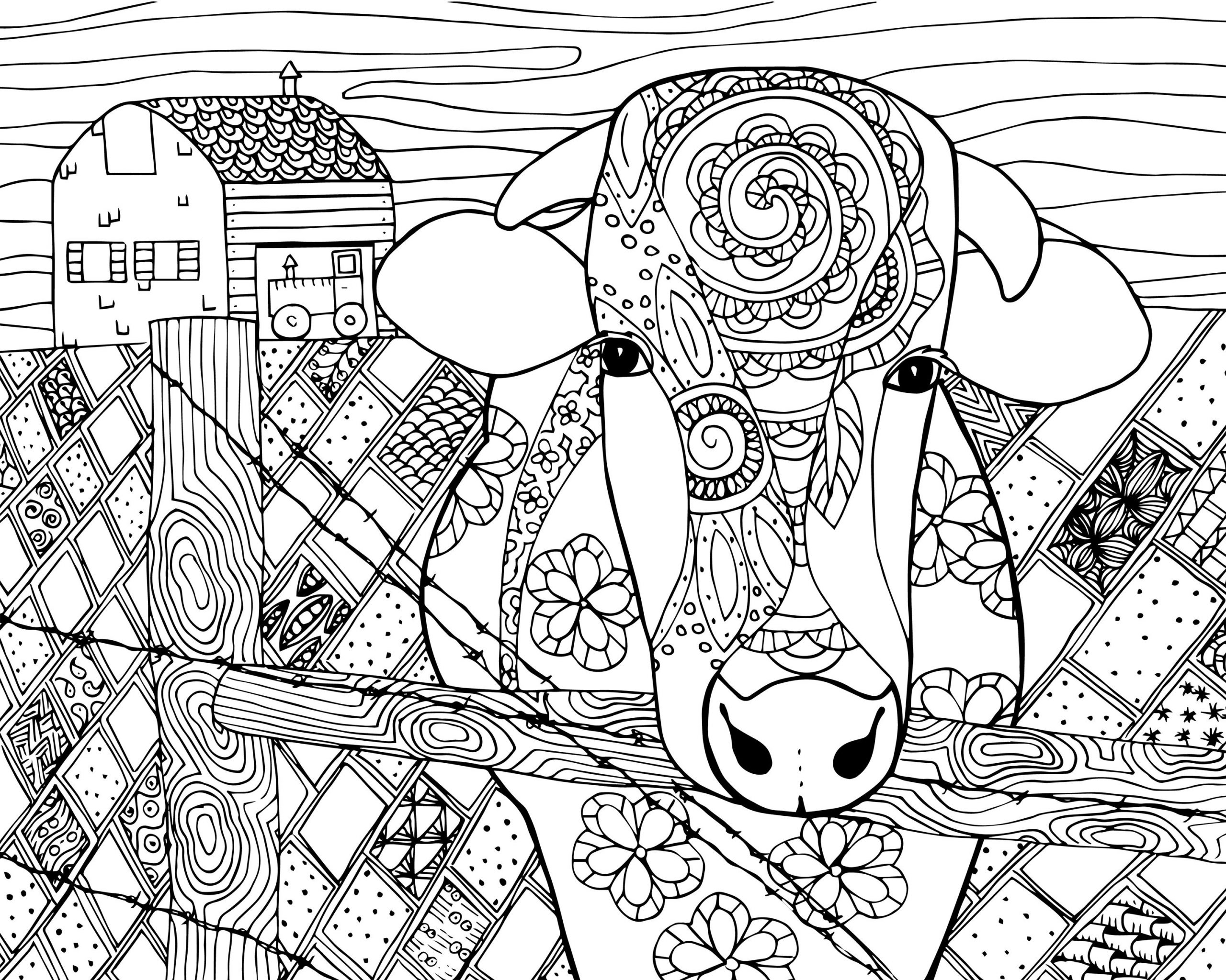 Coloring Pages Free Cow Animal Coloring Page For Adults Abstract Pages