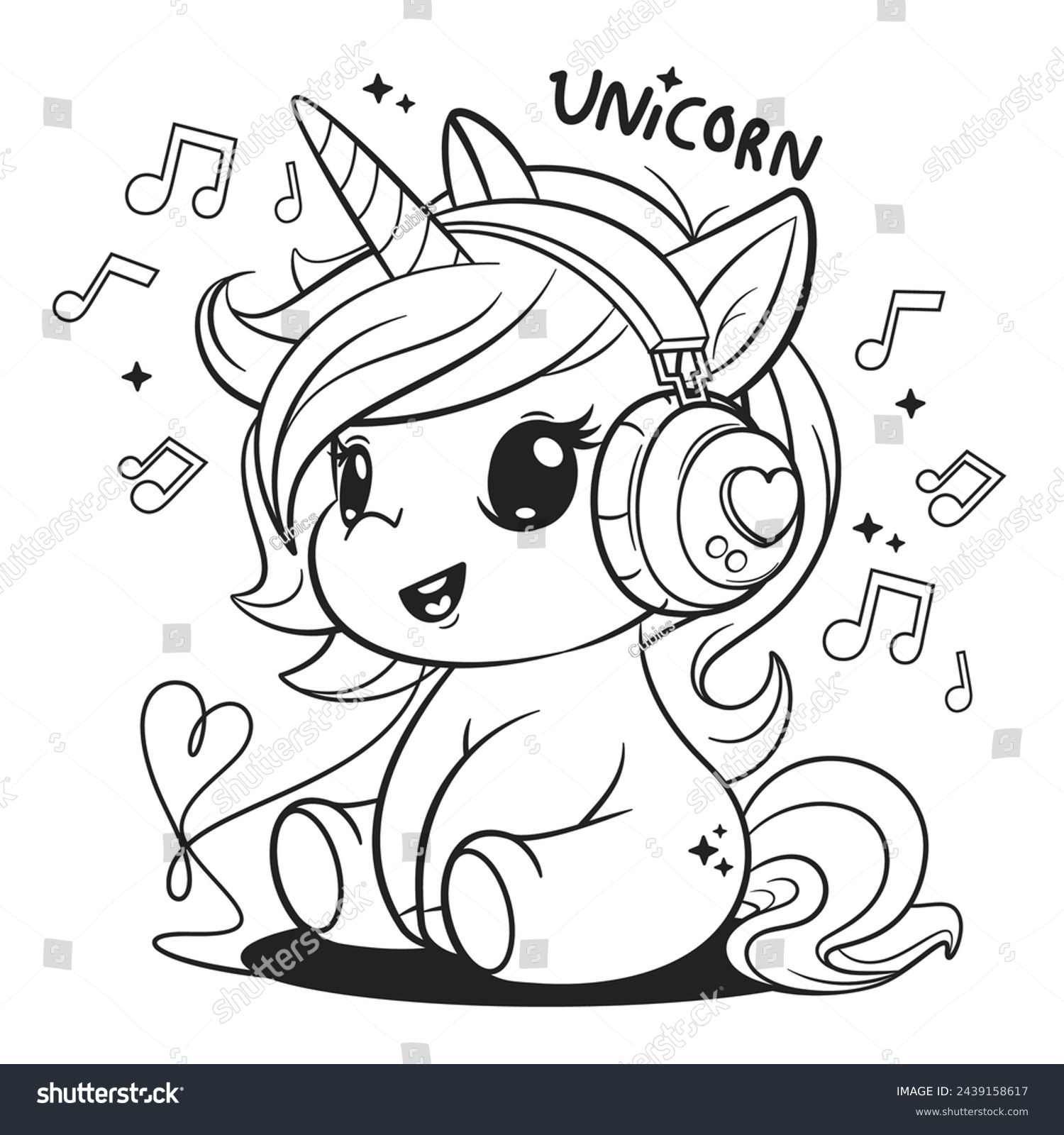 Coloring Pages Happy Cute Unicorn Cartoon Stock Vector Royalty Free 2439158617 Shutterstock