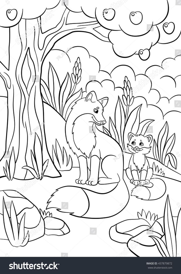 Coloring Pages Wild Animals Mother Fox With Her Little Cute Baby Fox In The Forest Ad Sponsored Wild animals Coloring pages