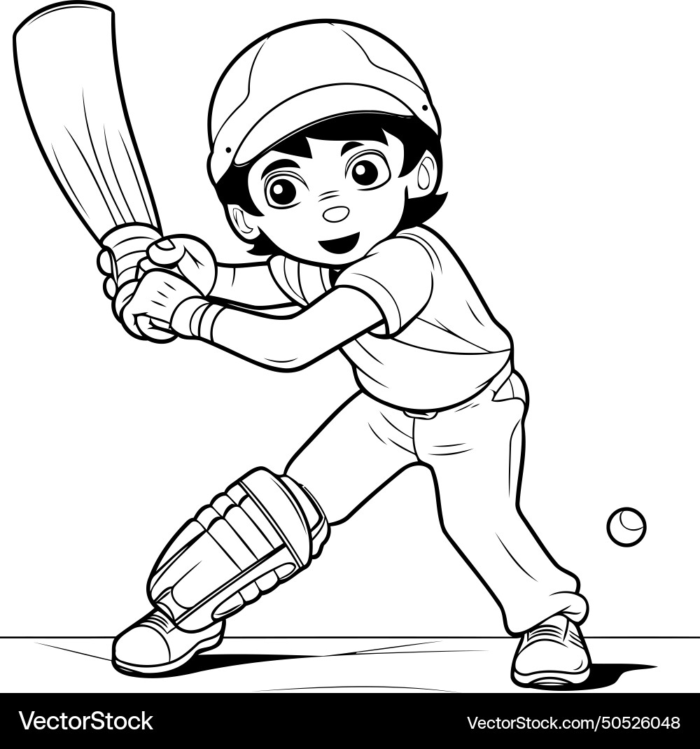Cricket Player Coloring Book For Kids Royalty Free Vector
