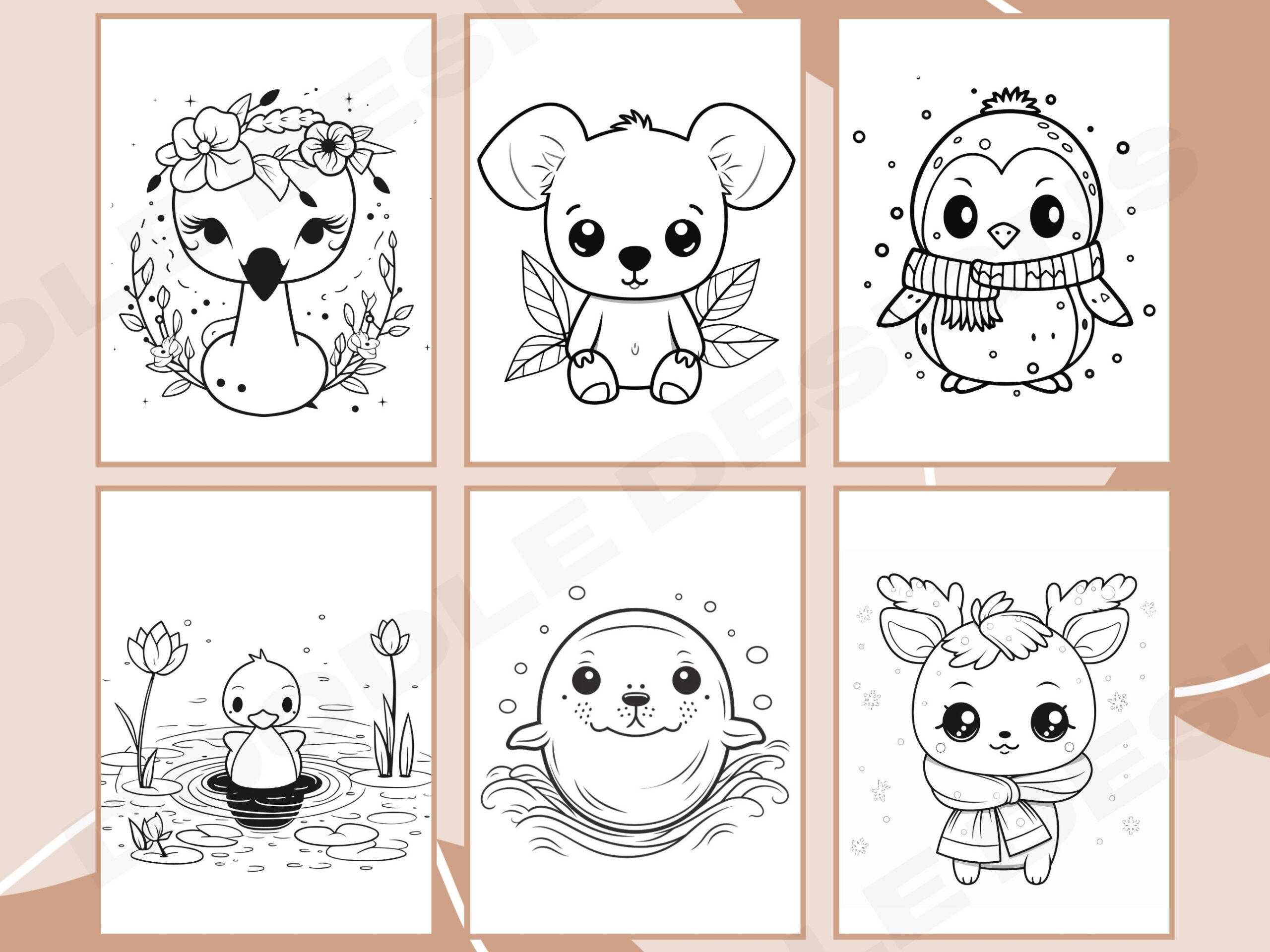 Cute Animal Coloring Pages 23 Pages Animal Coloring Pages For Kids And Adults Printable Coloring Book Kawaii Animal Coloring Pages Etsy
