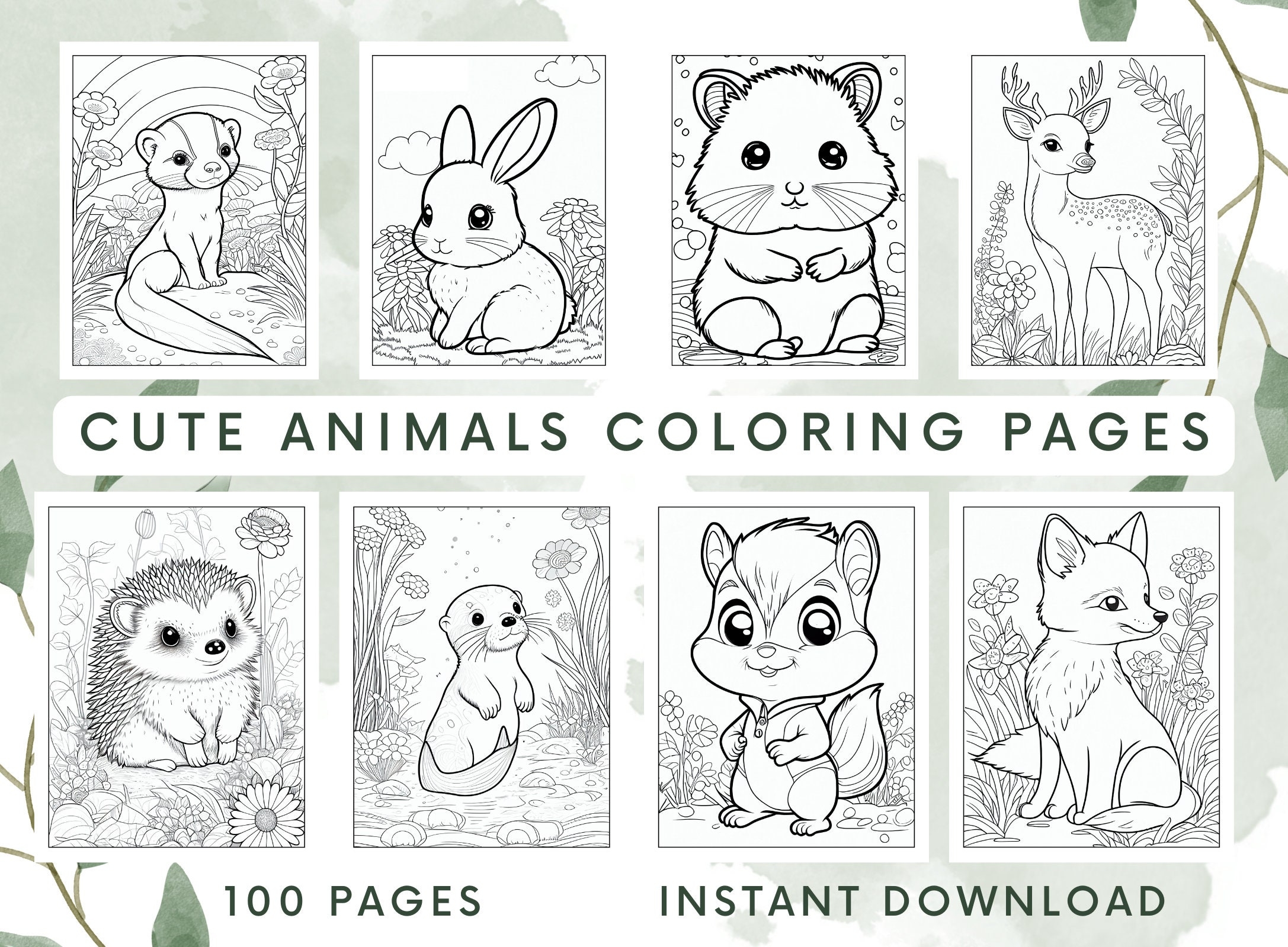 Cute Animals Coloring Pages For Kids Cute Animals Coloring Book For Kids Animal Coloring Kids Coloring Pages Digital Download Printable Etsy