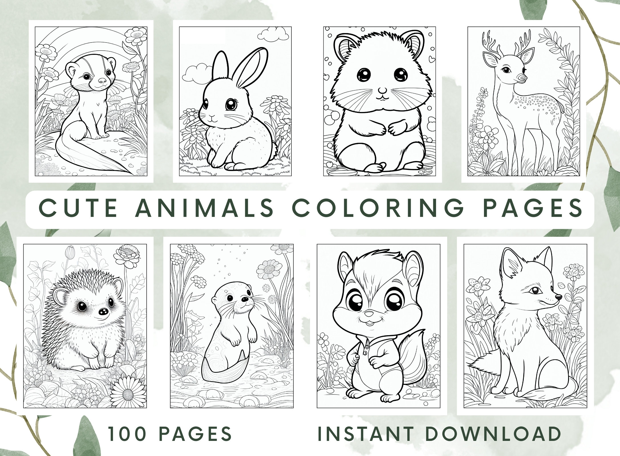 Cute Animals Coloring Pages For Kids Cute Animals Coloring Book For Kids Animal Coloring Kids Coloring Pages Digital Download Printable Etsy