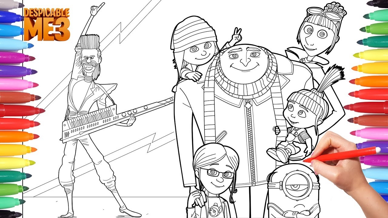 Despicable Me 3 Coloring Pages Coloring Book Dru Gru Balthazar Minions Art Videos For Kids YouTube