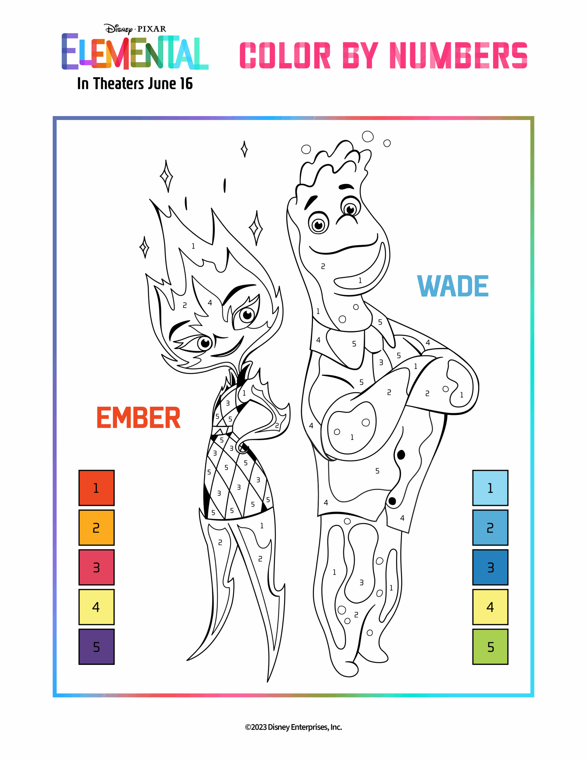DIsney Pixar ELEMENTAL Coloring And Activity Pages Stained With Style