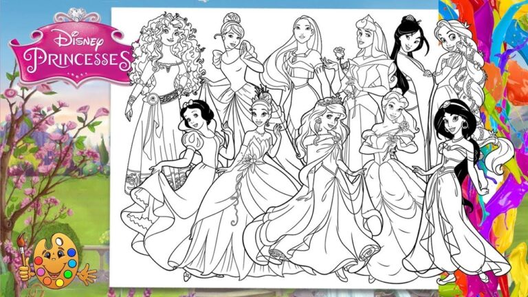 Disney Princesses All Together Coloring Pages Coloring Book YouTube