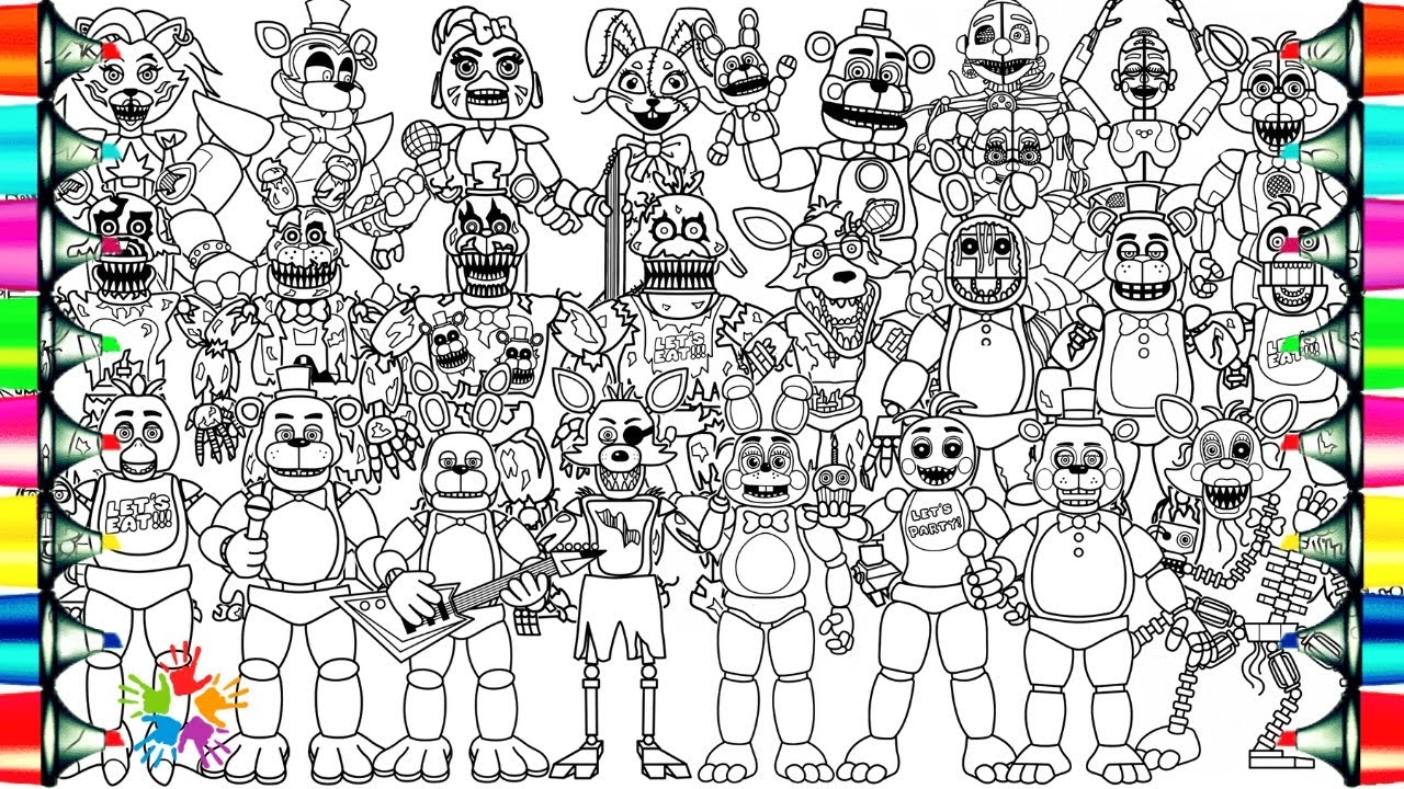 Five Nights At Freddy s Coloring Pages Mix How To Color All Main Characters From FNAF NCS Music YouTube