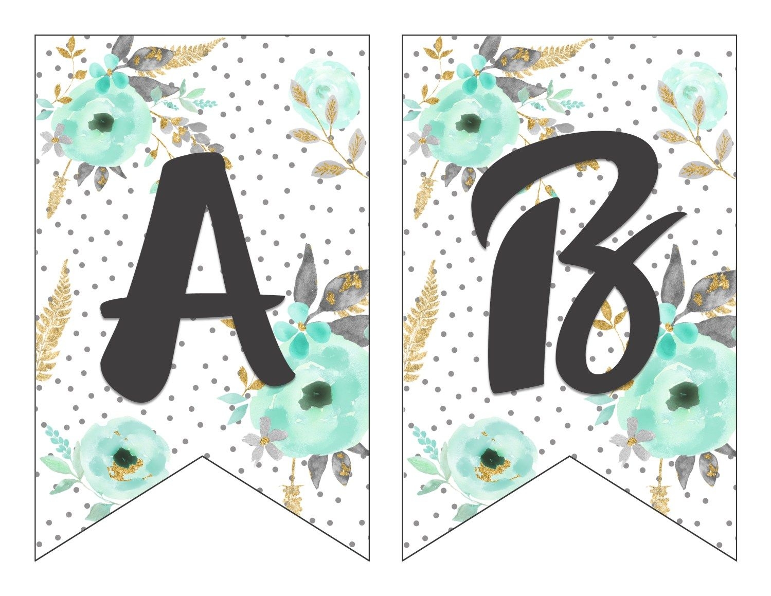 Free Printable Alphabet Banner MINT GOLD Six Clever Sisters
