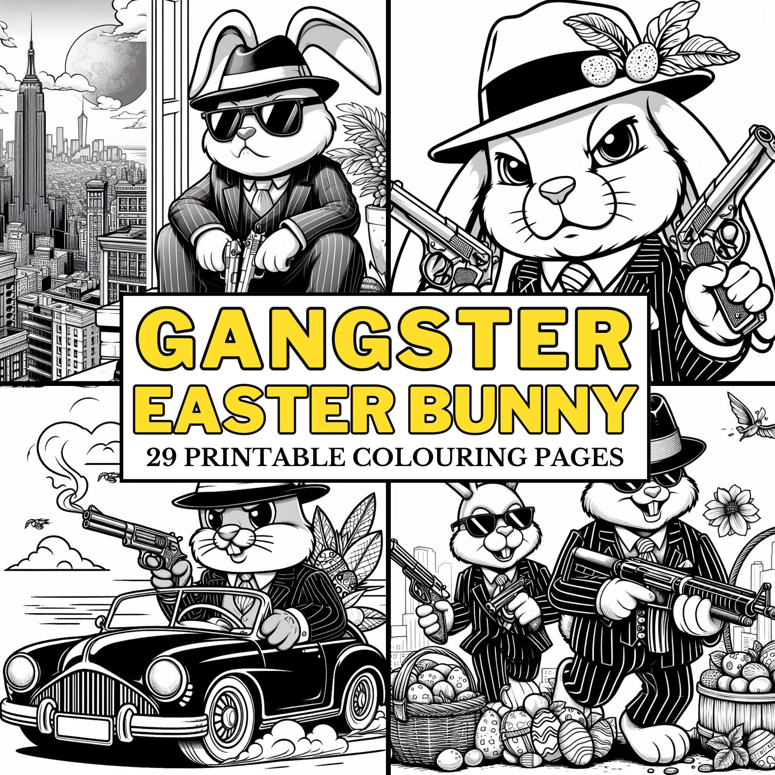 Gangster Easter Bunny COLOURING PAGES 29 Printable Coloring Pages Funny Unique Activity Fun For Adults Men Women Etsy