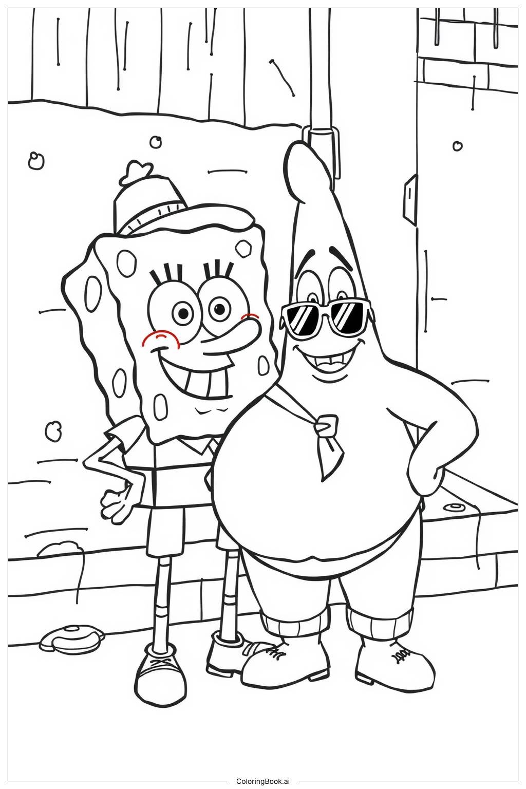 Gangster Spongebob With Friends Coloring Page Free PDF PNG Printable 