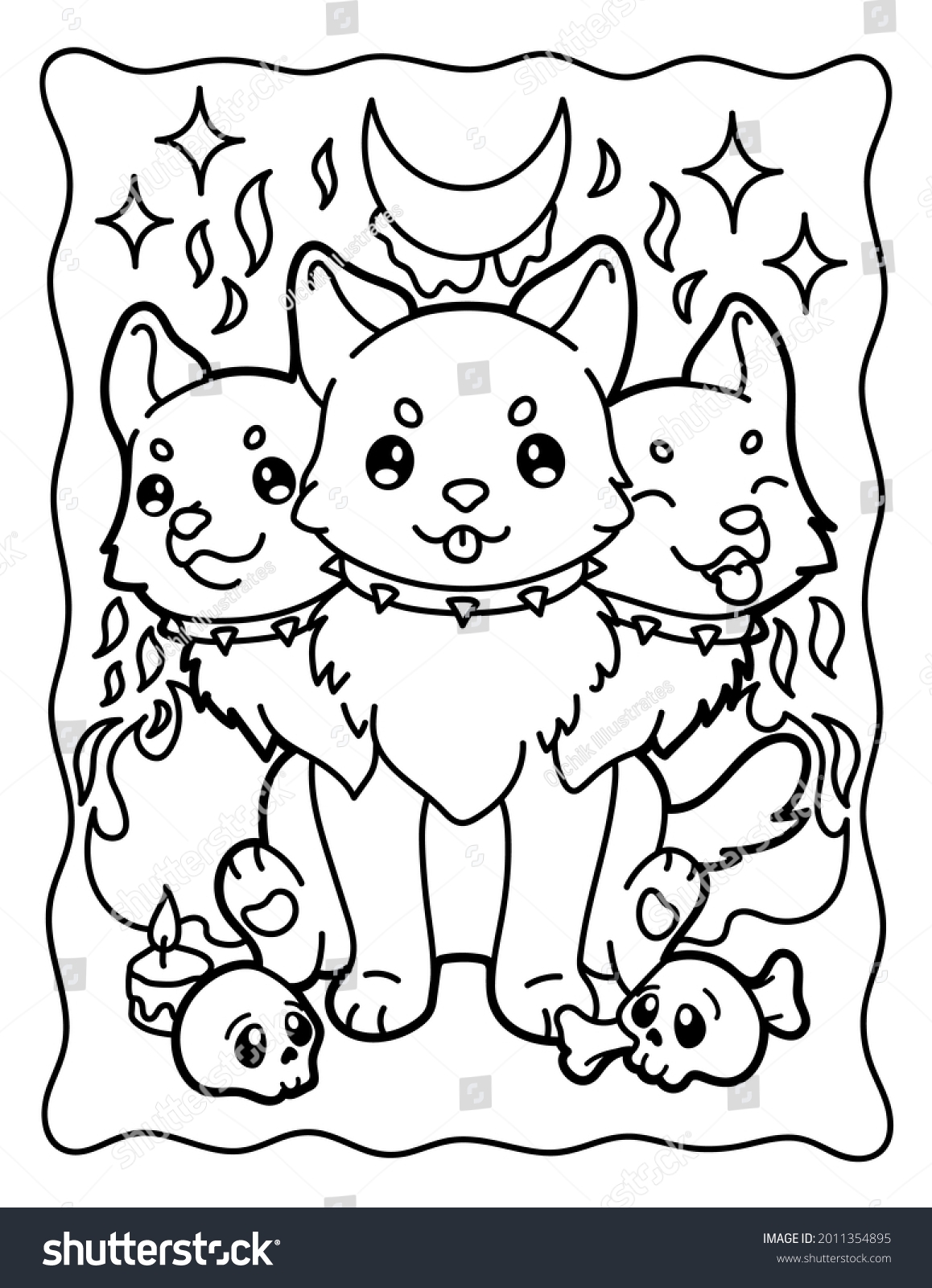 Halloween Coloring Page Dog 3 Heads Stock Illustration 2011354895 Shutterstock Halloween Coloring Page Dog 3 Heads Stock Illustration 2011354895 Shutterstock