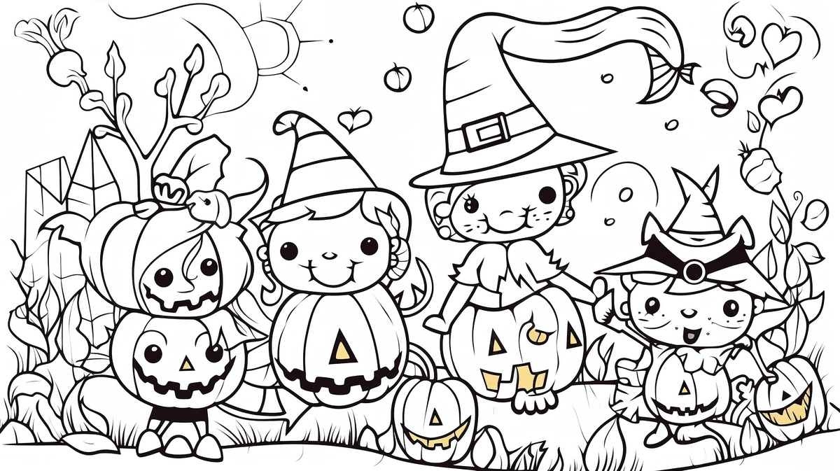 Halloween Coloring Page With Two Cartoon Characters Background Halloween Picture Coloring Pages Halloween Powerpoint Halloween Background Background Image And Wallpaper For Free Download