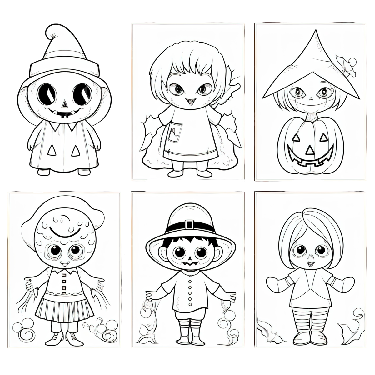 Halloween Coloring Pages Bundle Cute Spooky Characters Prints Set For Coloring Book Halloween Mummy Halloween Witch Halloween Costume PNG Transparent Image And Clipart For Free Download