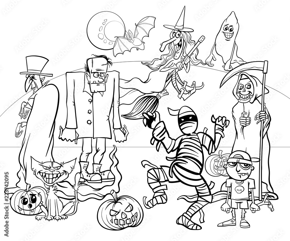 Halloween Holiday Cartoon Spooky Characters Coloring Book Stock Vector Adobe Stock
