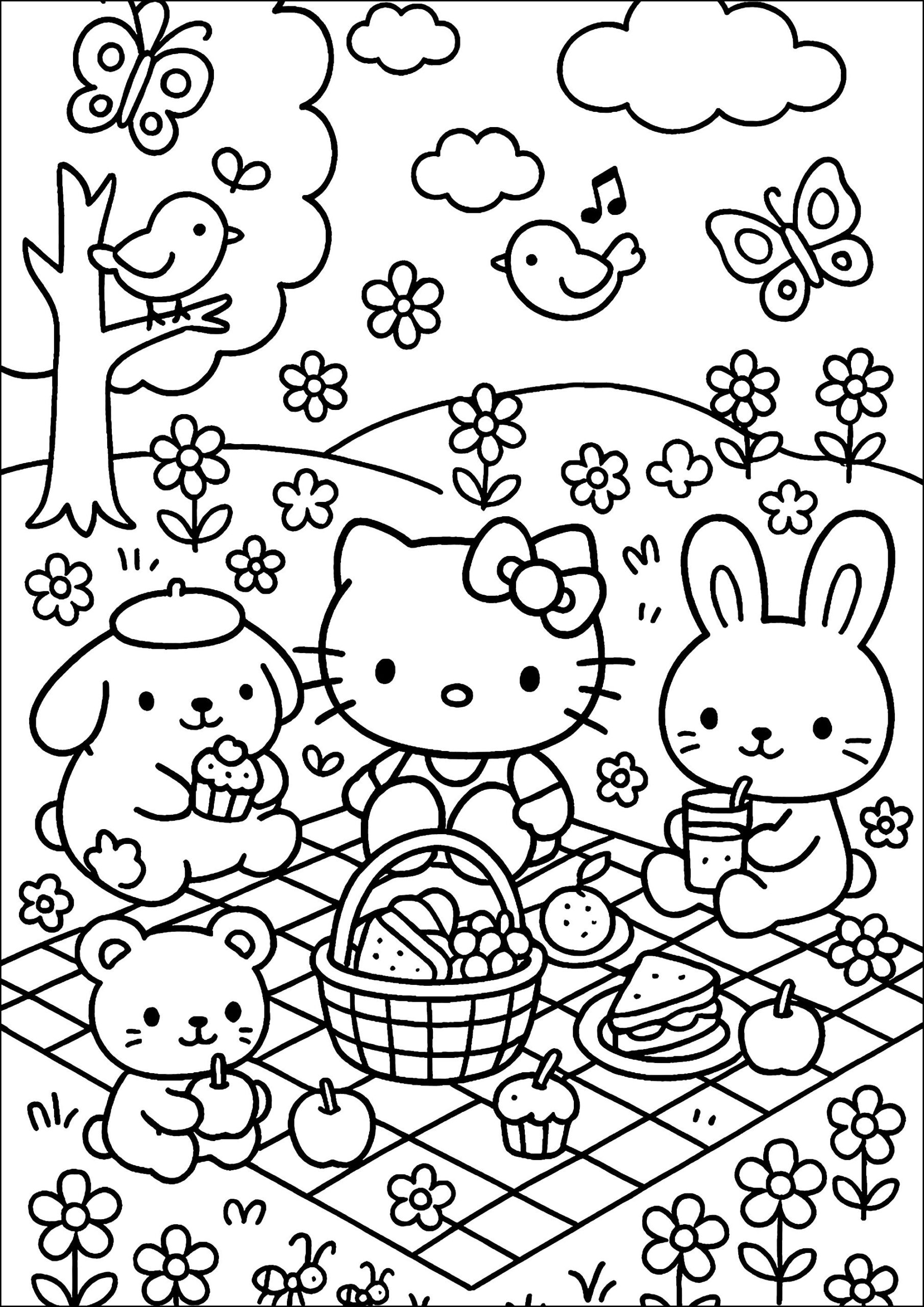 hello kitty characters coloring pages printable