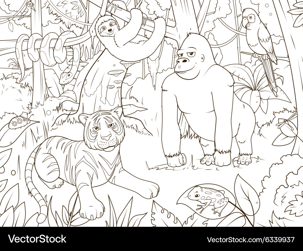 Jungle Animals Coloring Page Royalty Free Vector Image