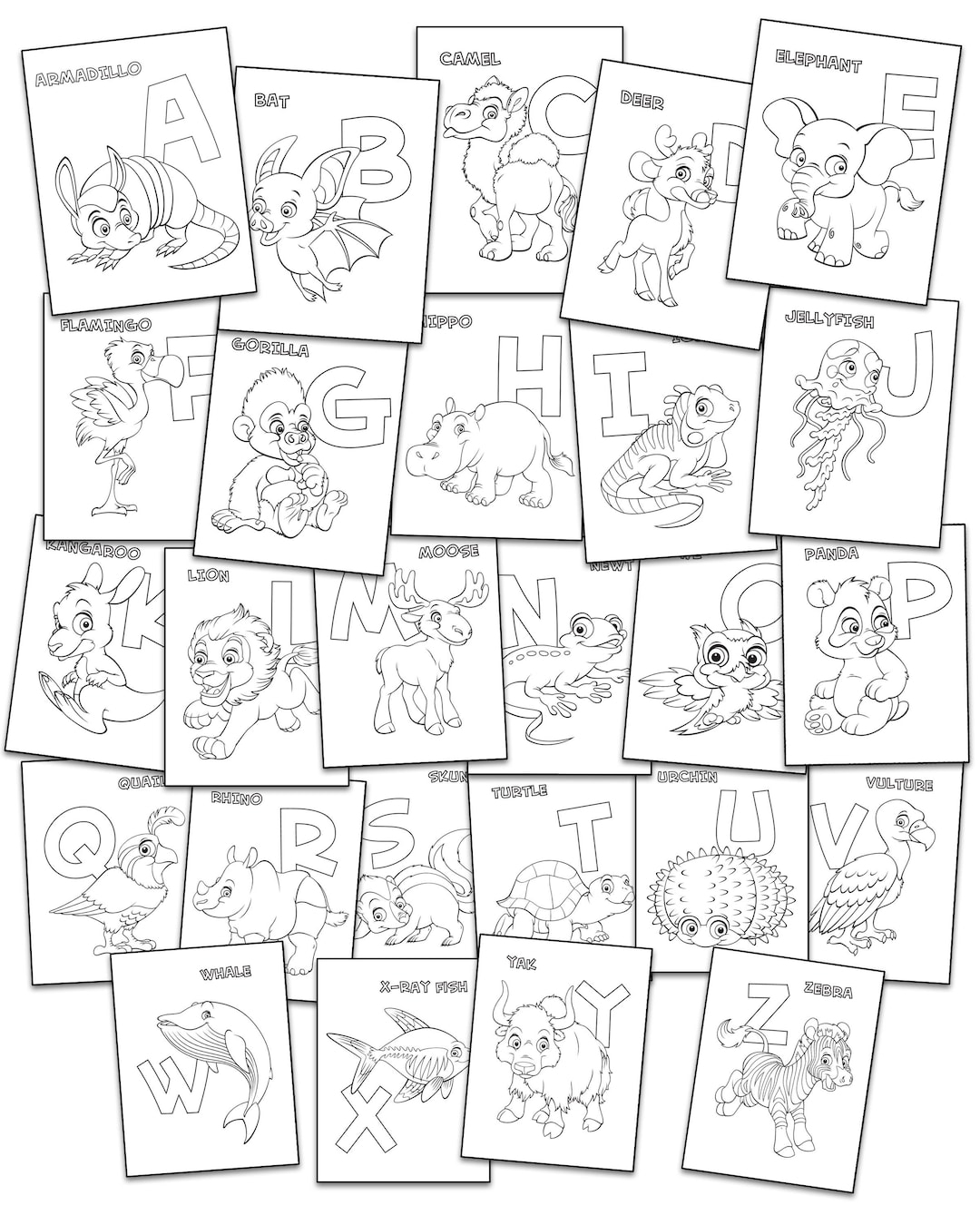 Kids Animal Alphabet Coloring Pages Etsy Canada